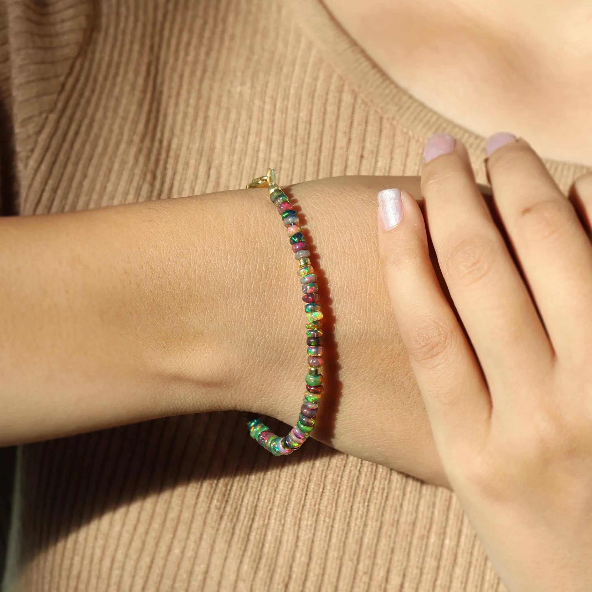 Shop 18K Gold Vermeil or 925 Sterling silver black opal bracelet - Image 3