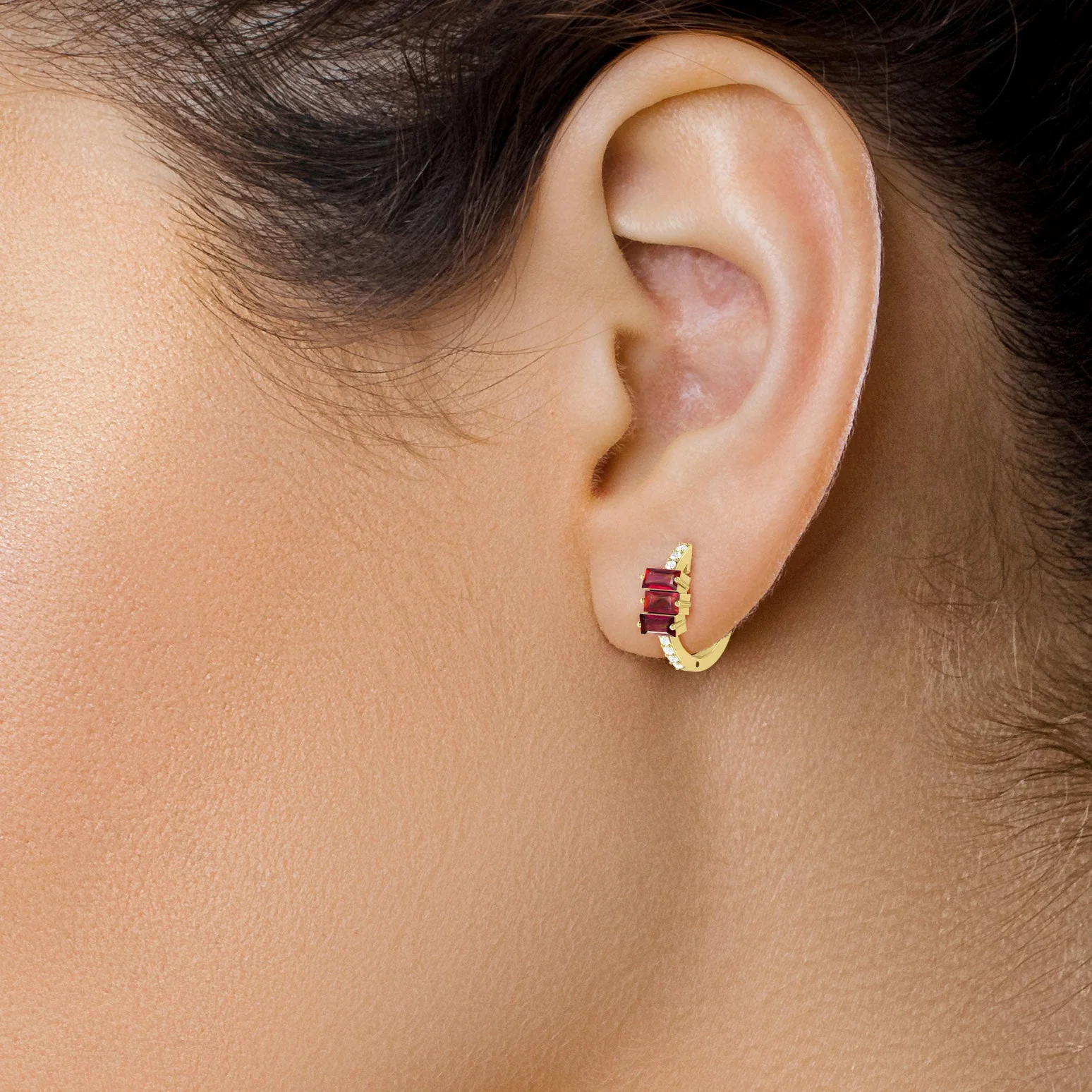 Baguette Red Ruby Hoop Earring - Image 3