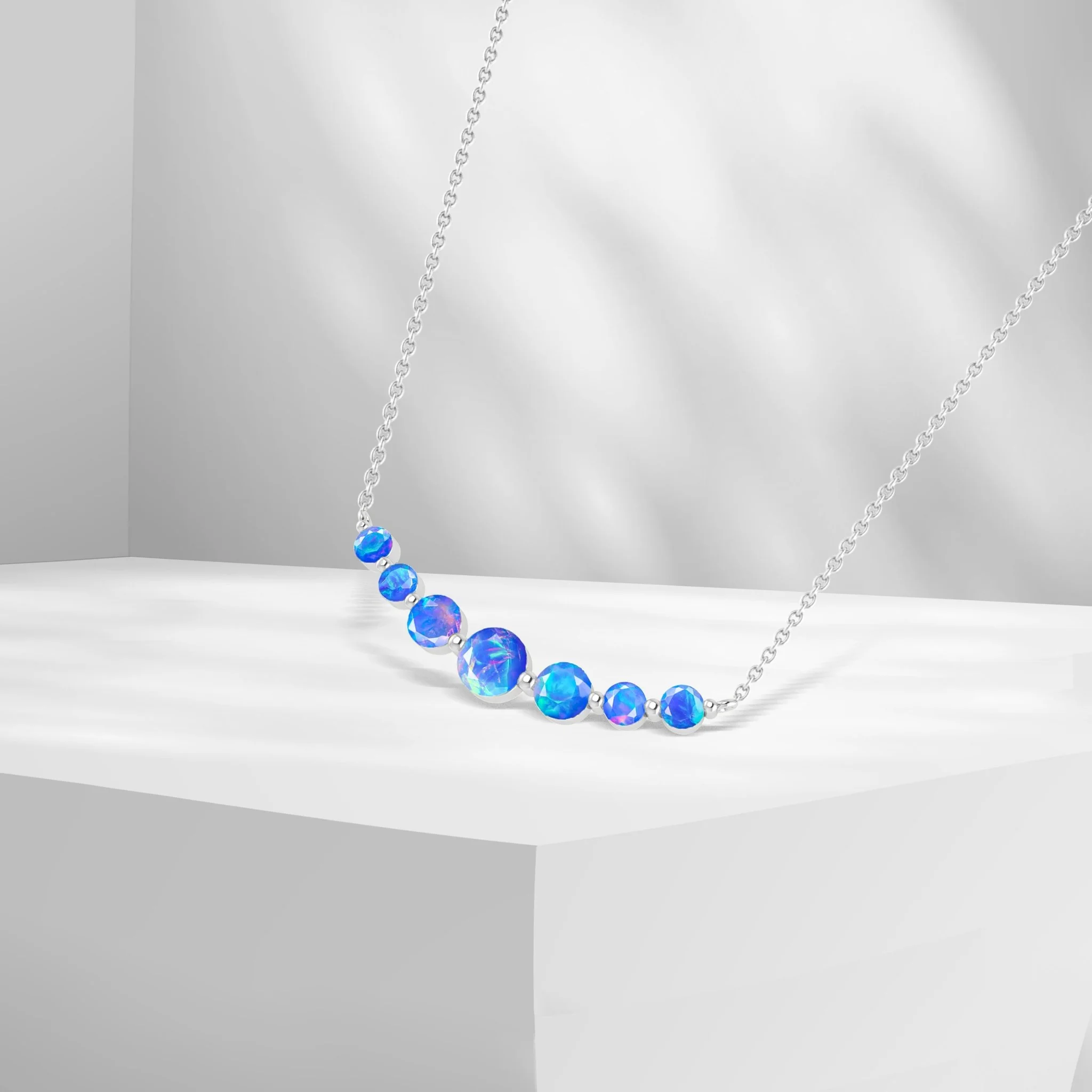 Round Fire Opal Bar Pendant for Women - Image 10