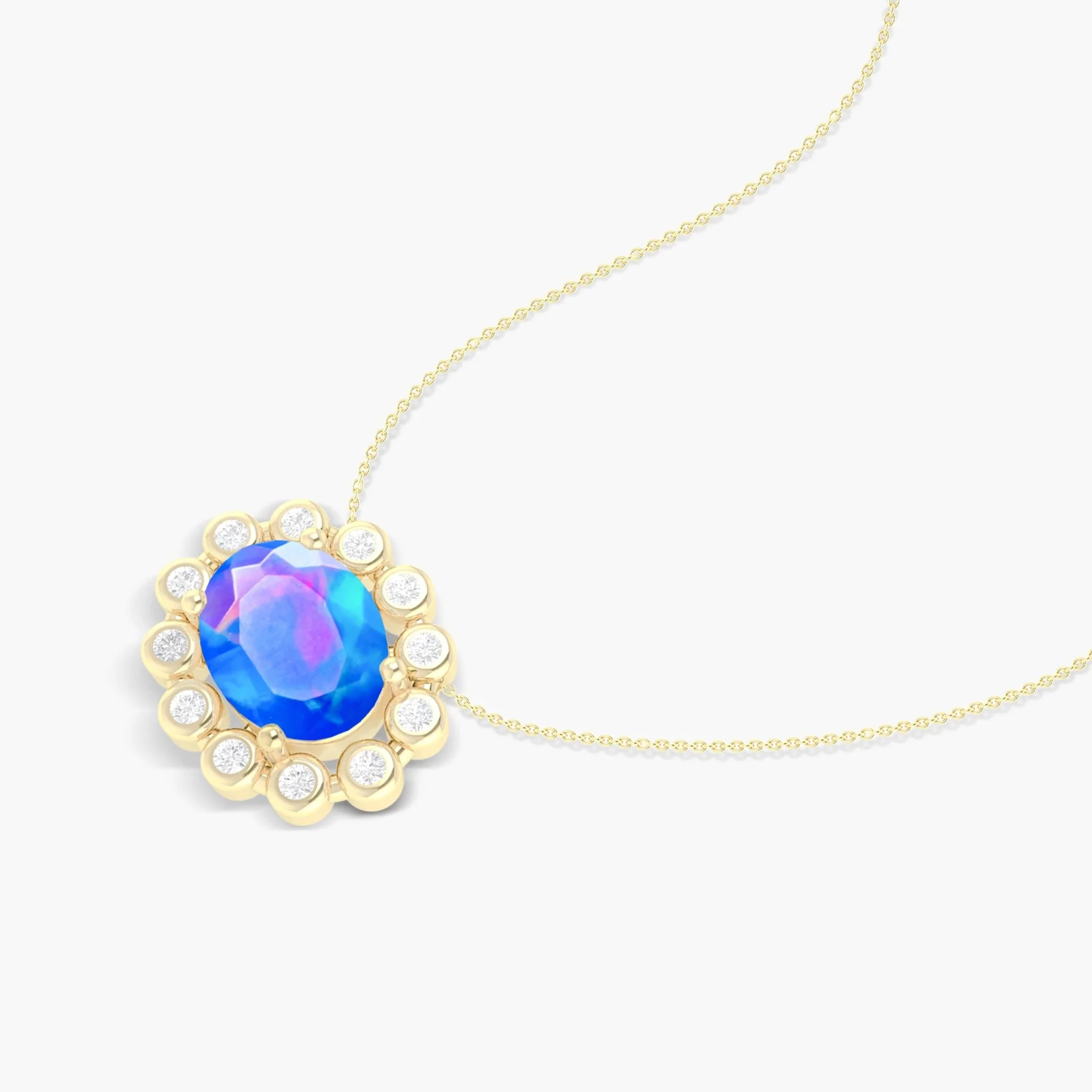 Bezel-Set Zircon Oval Blue Opal Pendant - Image 3