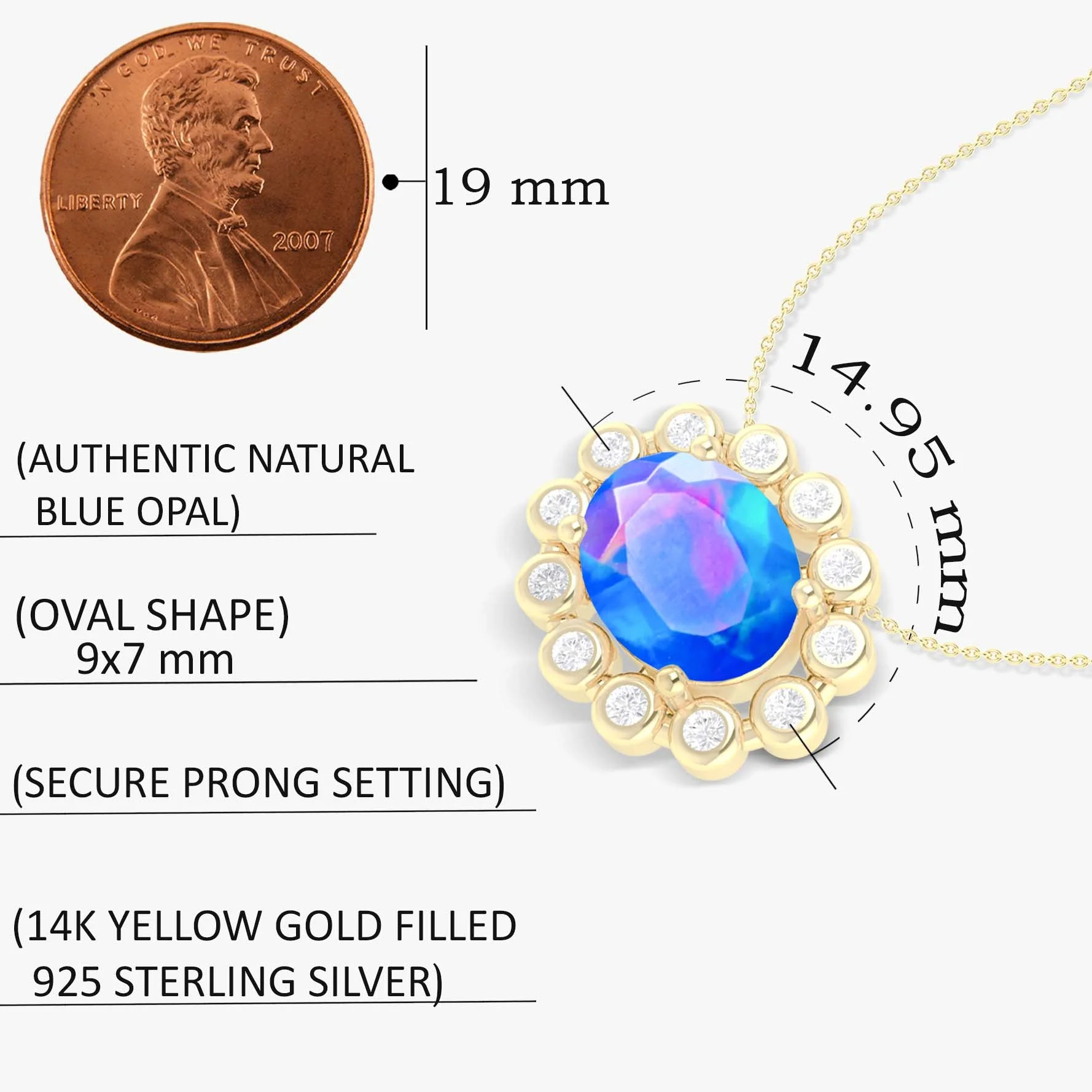Bezel-Set Zircon Oval Blue Opal Pendant - Image 4