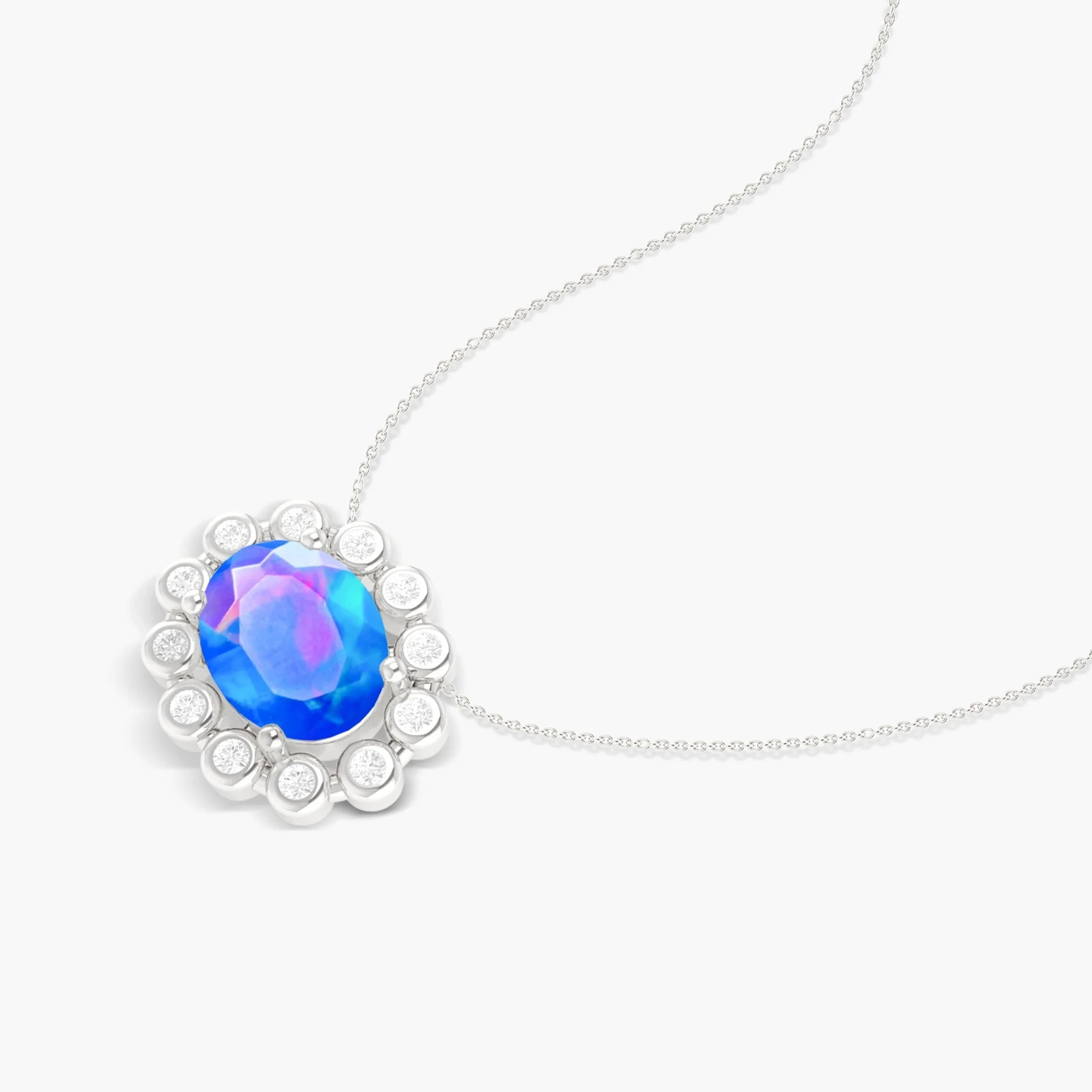 Bezel-Set Zircon Oval Blue Opal Pendant - Image 7