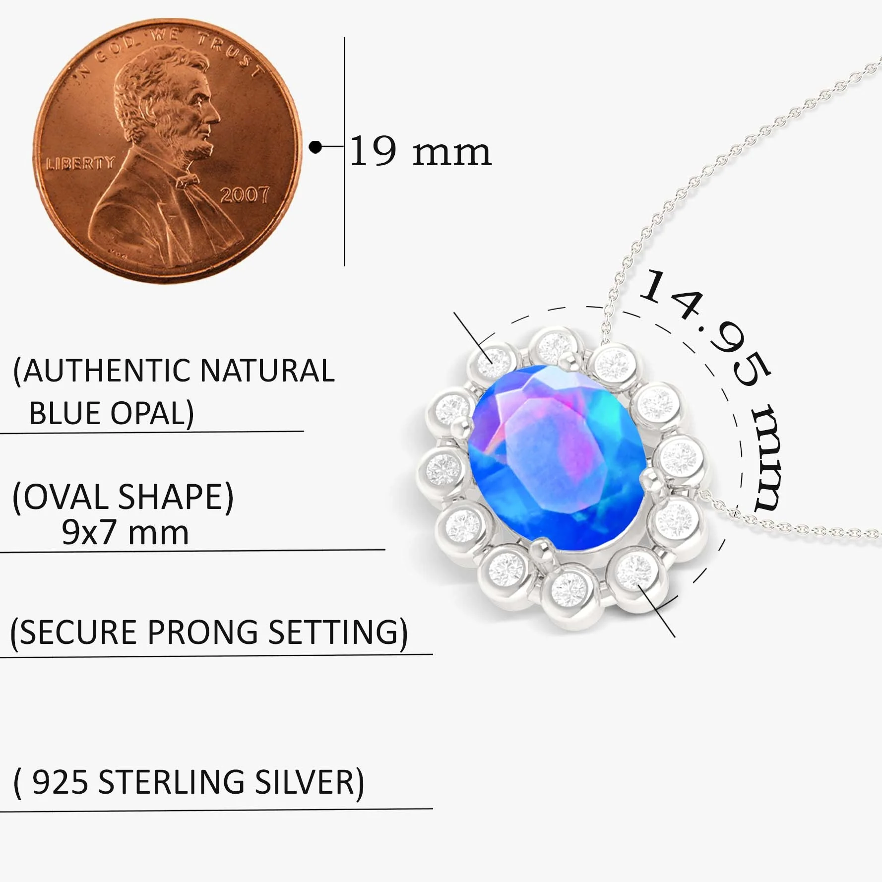 Bezel-Set Zircon Oval Blue Opal Pendant - Image 8