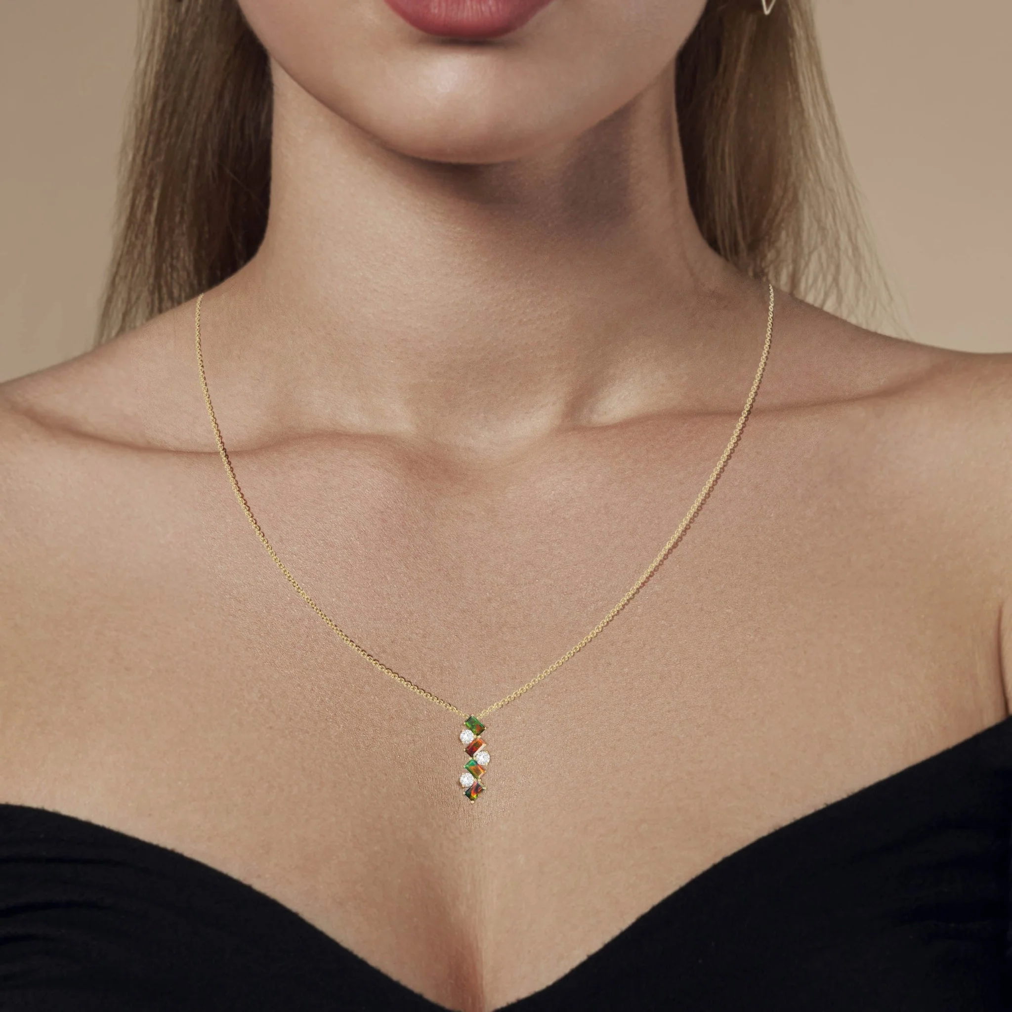 Black Baguette Opal Gemstone Charm Pendant - Image 4