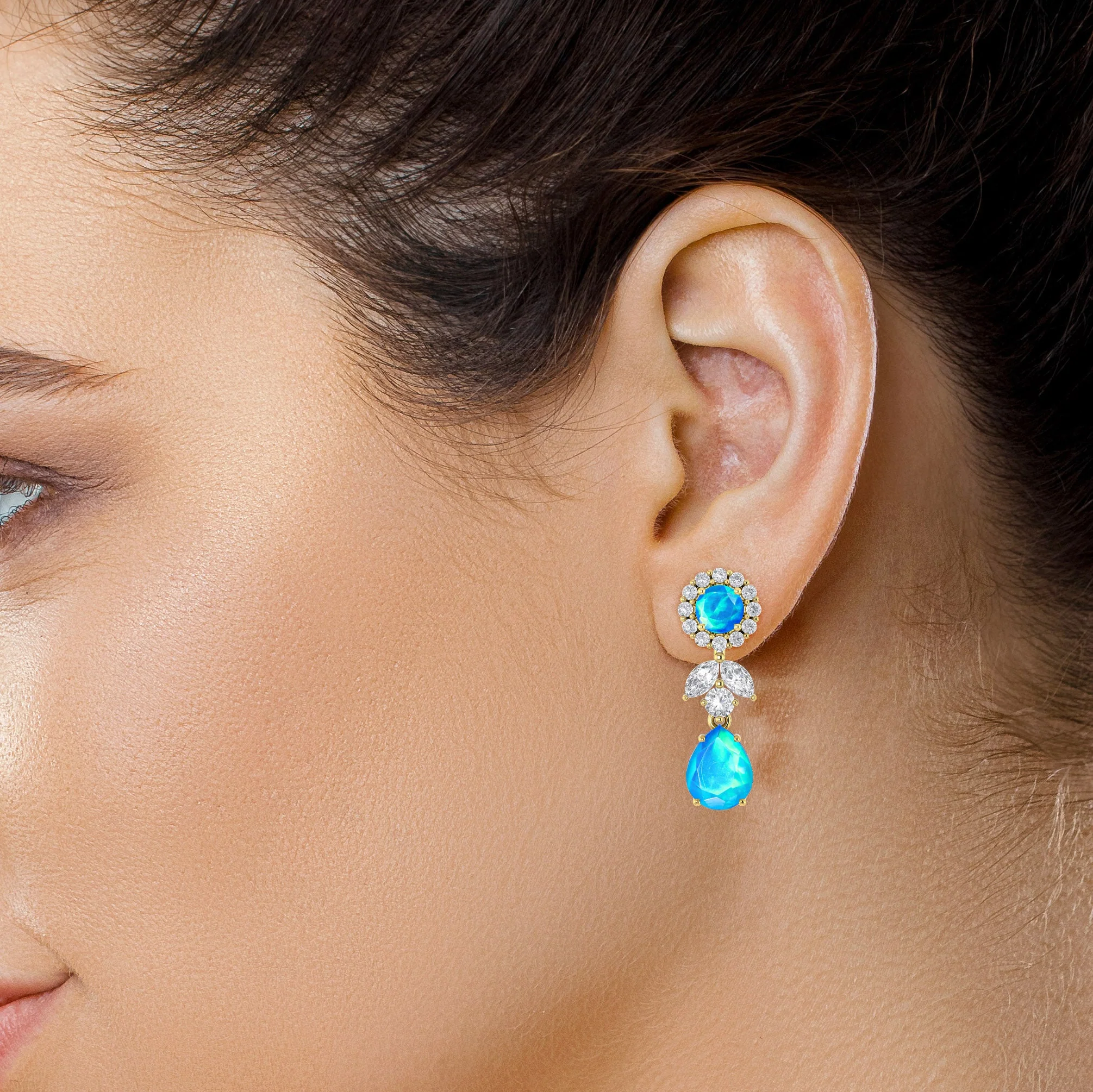 Black Fire Dual Opal Drop and Stud Earring - Image 11