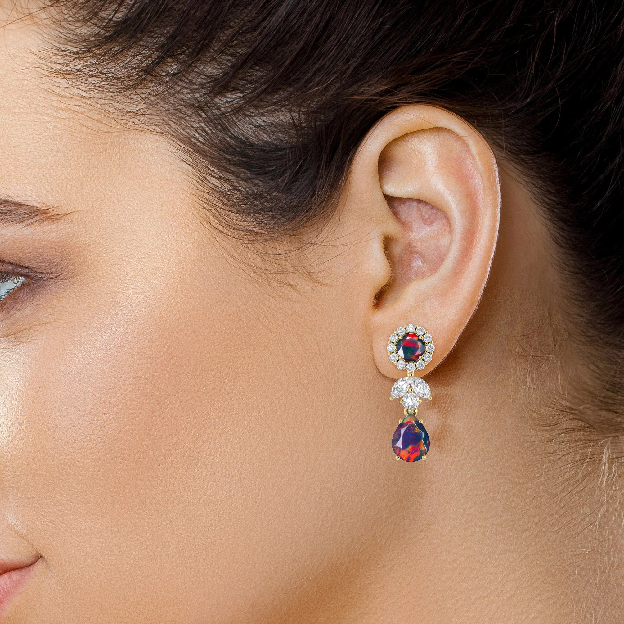 Black Fire Dual Opal Drop and Stud Earring - Image 3