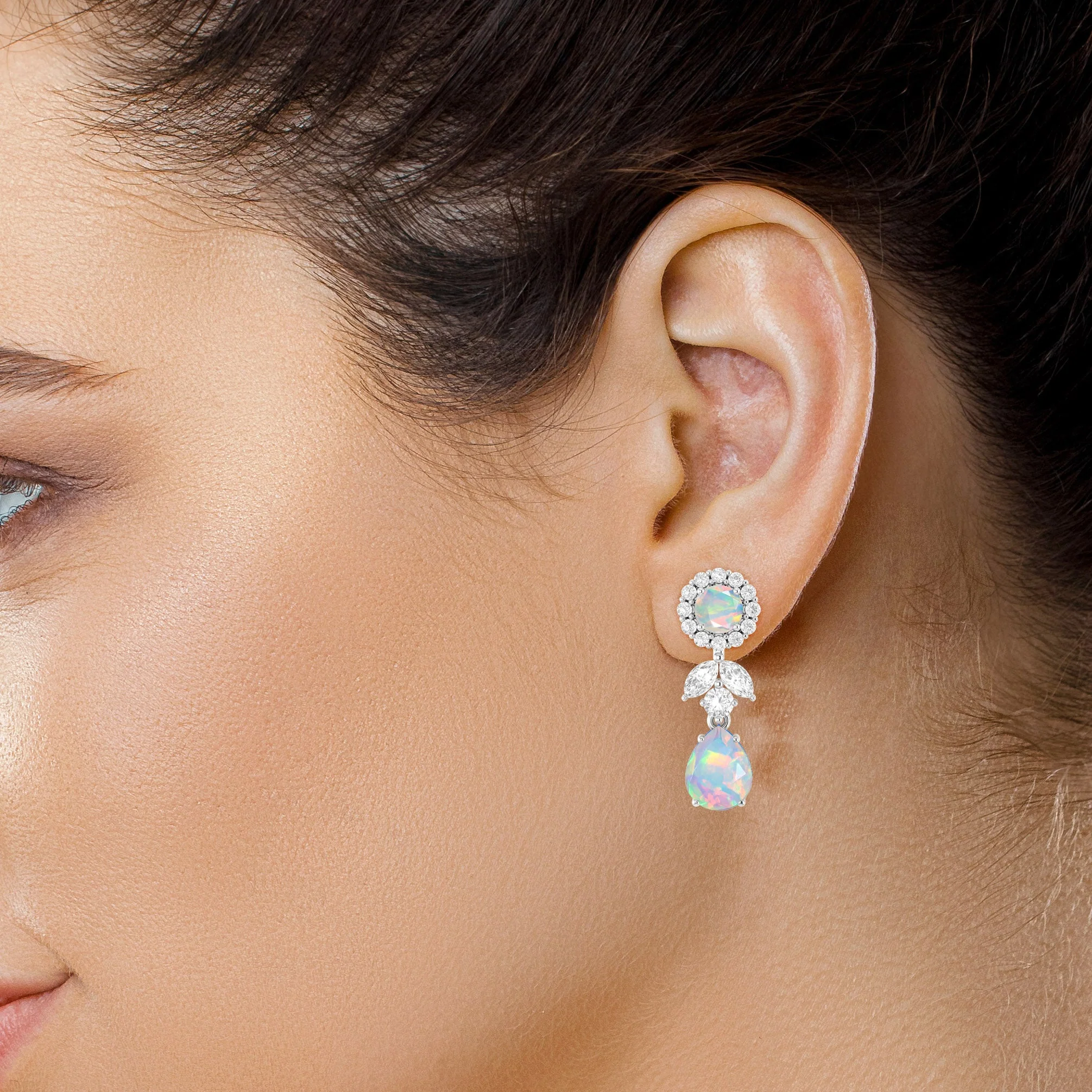 Black Fire Dual Opal Drop and Stud Earring - Image 4