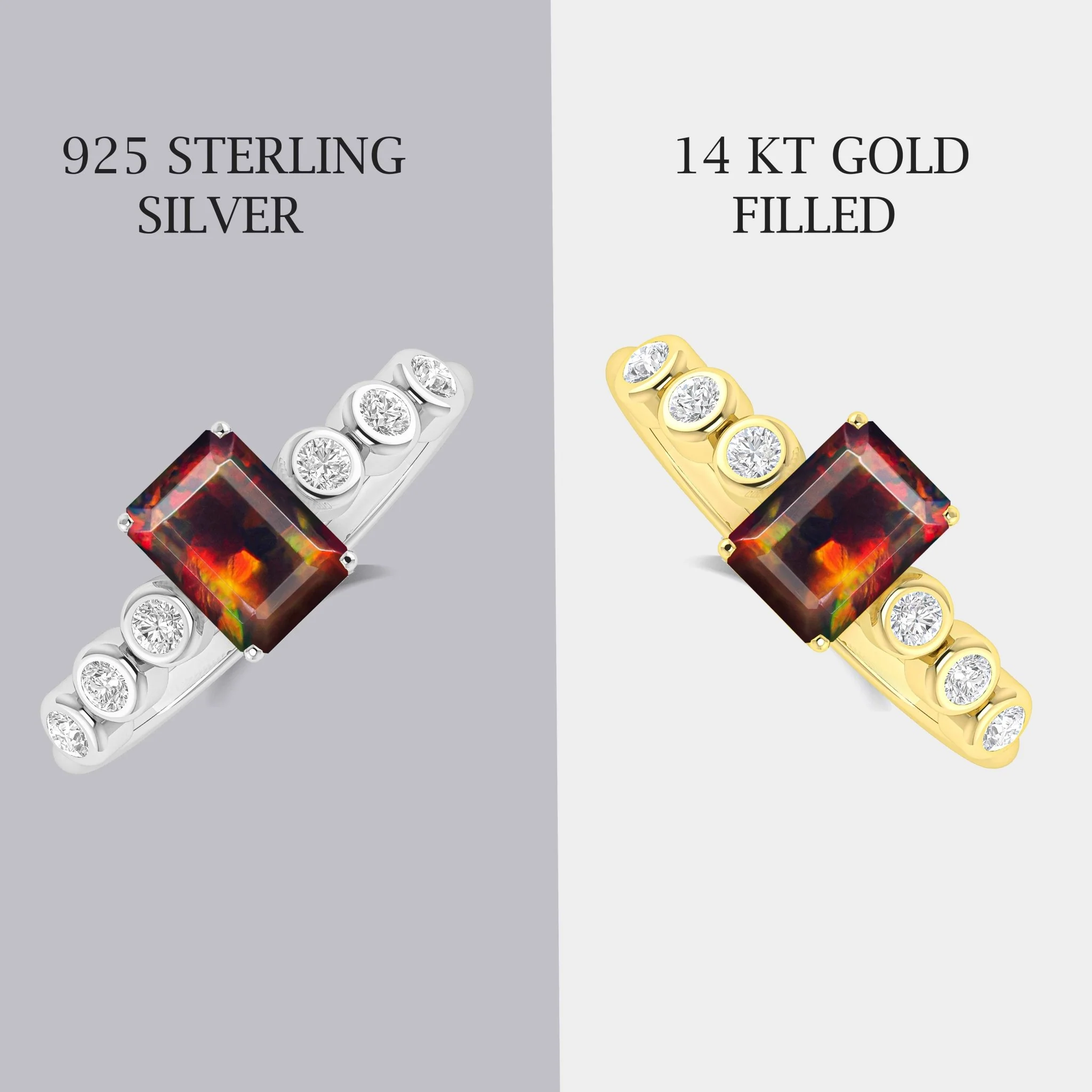 Black Genuine Fire Octagon Opal Prong Ring - Image 3