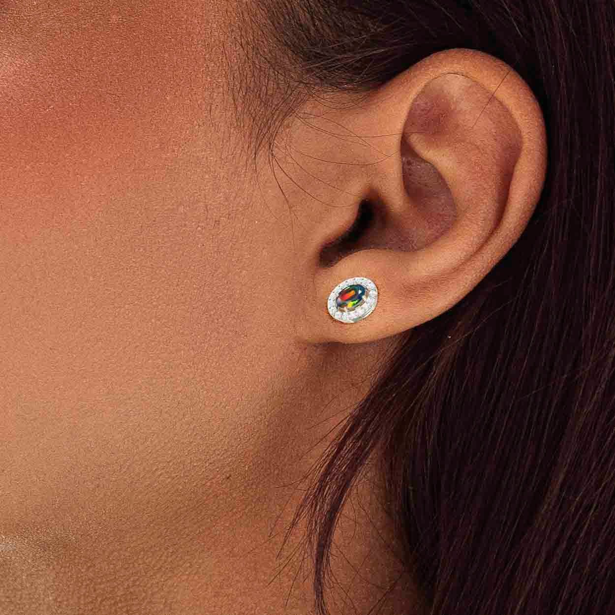 Black Opal Gemstone Oval Style Stud Earring - Image 5
