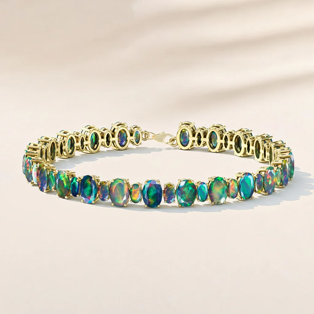 Black Opal Oval Tennis Bracelet in 925 Sterling Silver 7x5 MM 34.50ct - Image 11