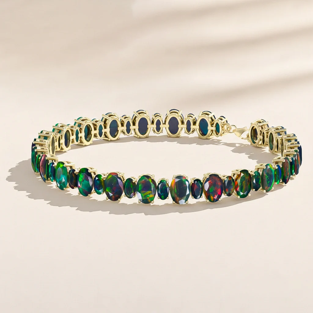 Black Opal Oval Tennis Bracelet in 925 Sterling Silver 7x5 MM 34.50ct - Image 12