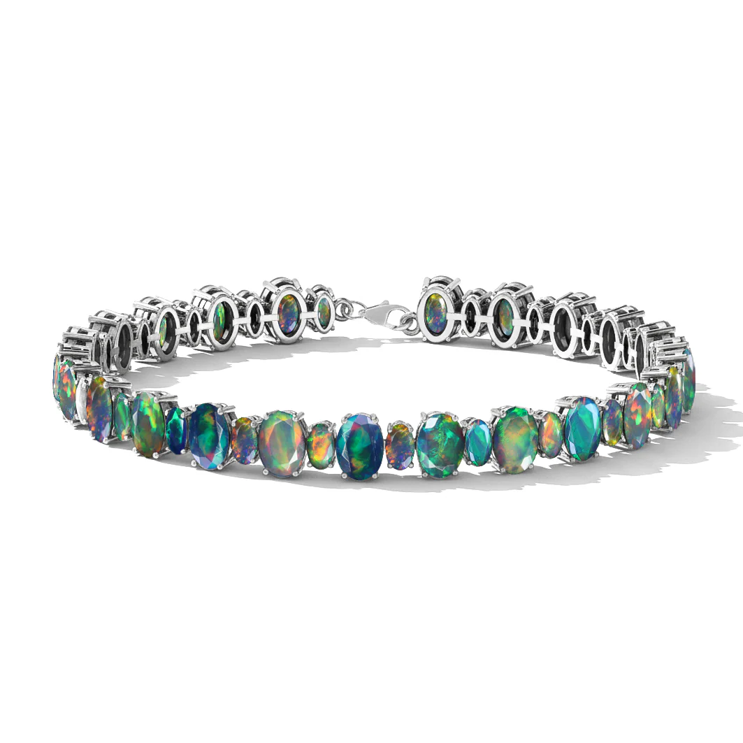 Black Opal Oval Tennis Bracelet in 925 Sterling Silver 7x5 MM 34.50ct - Image 4