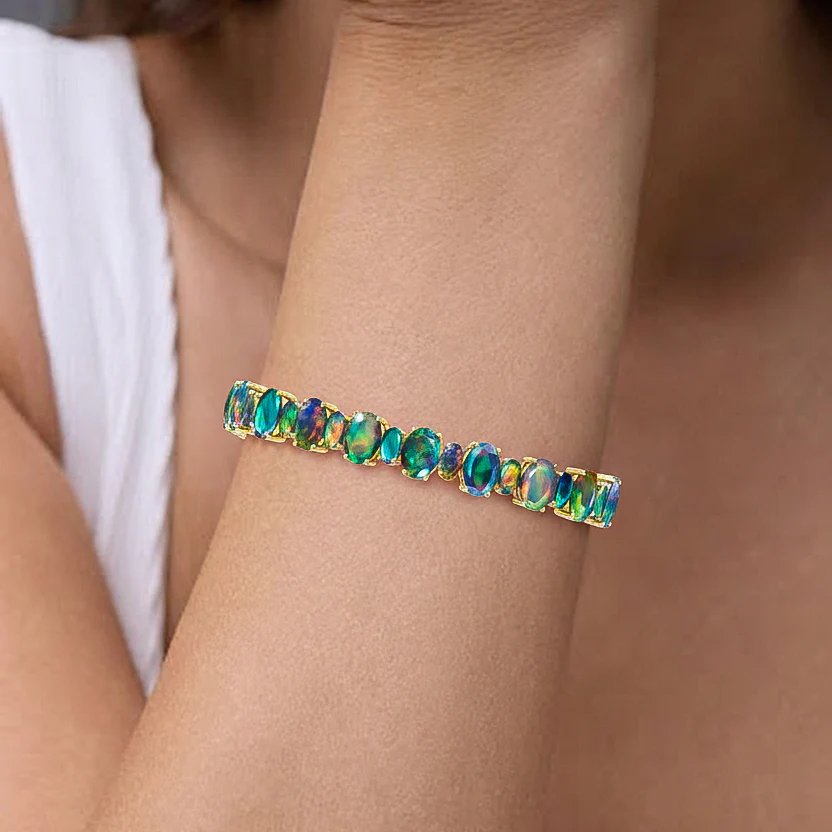Black Opal Oval Tennis Bracelet in 925 Sterling Silver 7x5 MM 34.50ct - Image 5