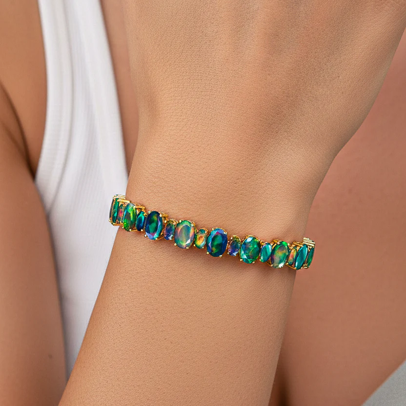Black Opal Oval Tennis Bracelet in 925 Sterling Silver 7x5 MM 34.50ct - Image 6