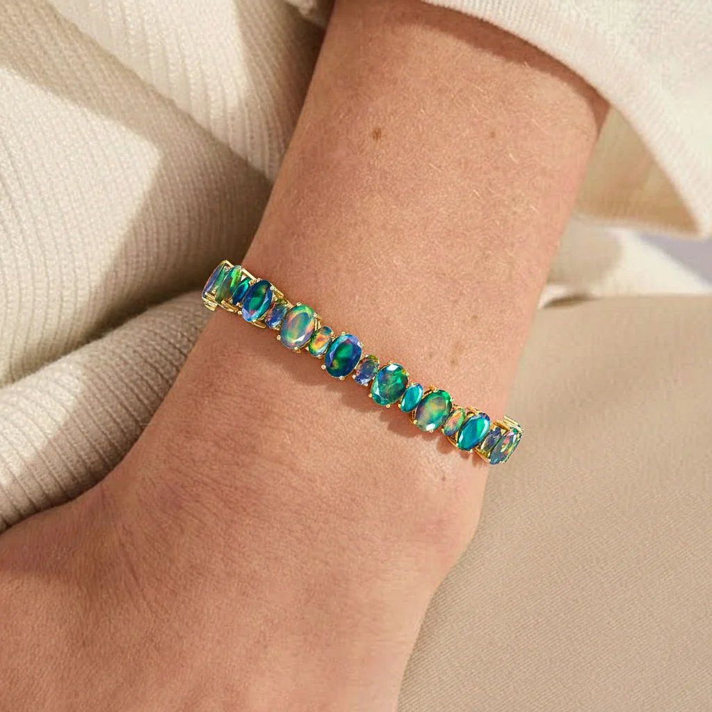 Black Opal Oval Tennis Bracelet in 925 Sterling Silver 7x5 MM 34.50ct - Image 7