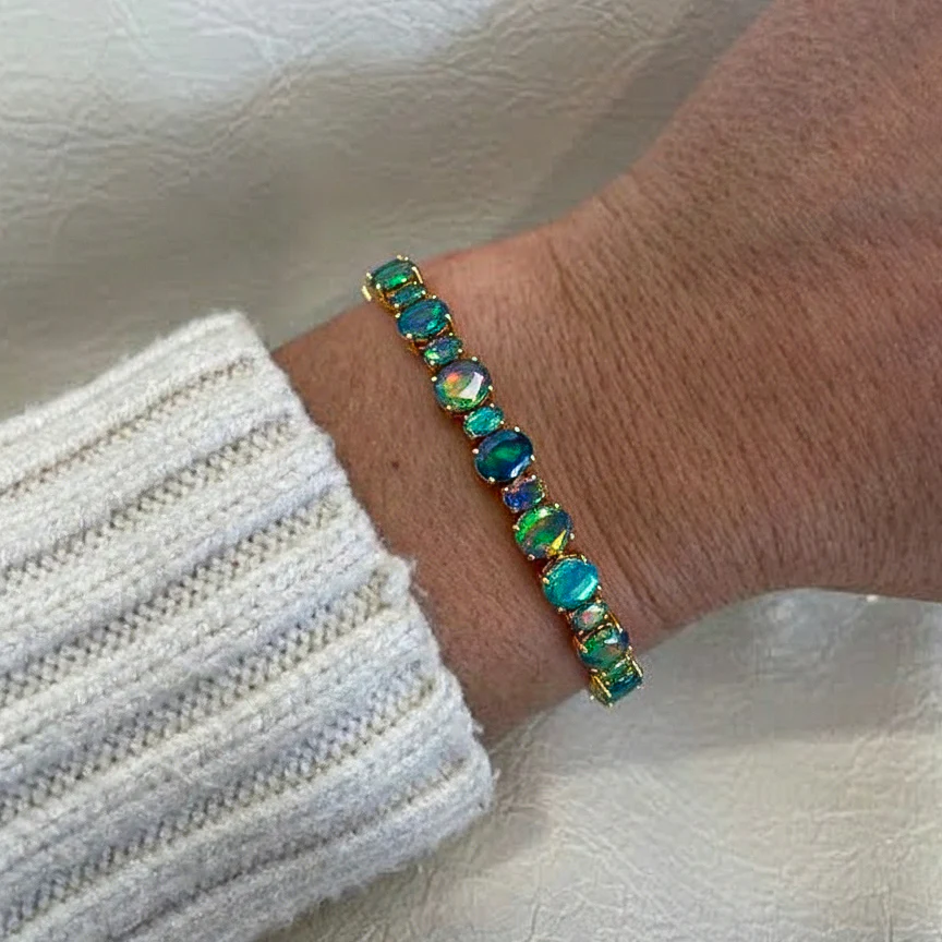 Black Opal Oval Tennis Bracelet in 925 Sterling Silver 7x5 MM 34.50ct - Image 8