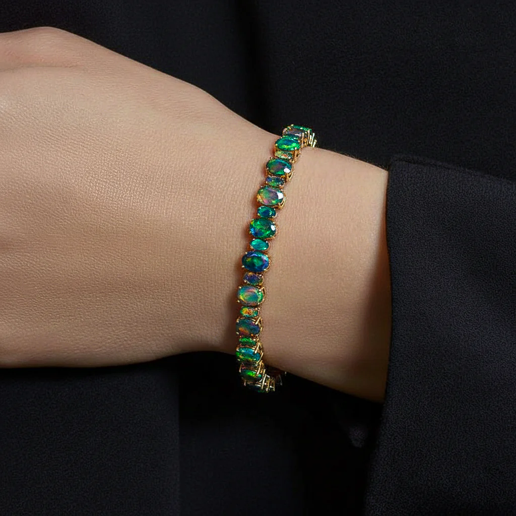 Black Opal Oval Tennis Bracelet in 925 Sterling Silver 7x5 MM 34.50ct - Image 9