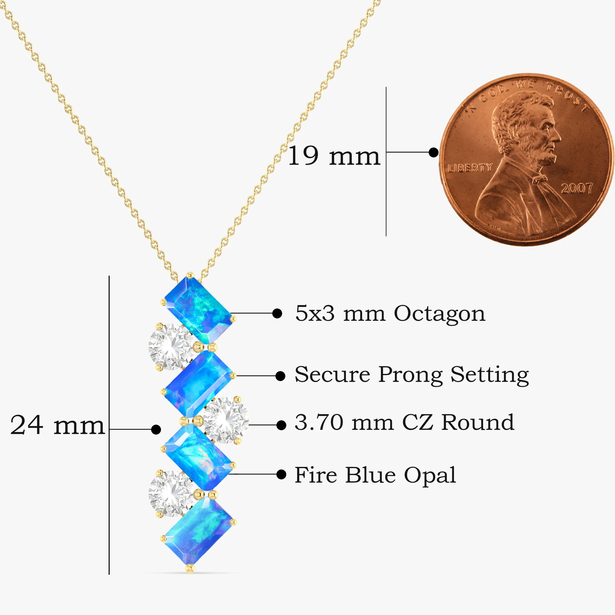 Blue Baguette Opal Gemstone Charm Pendant - Image 3