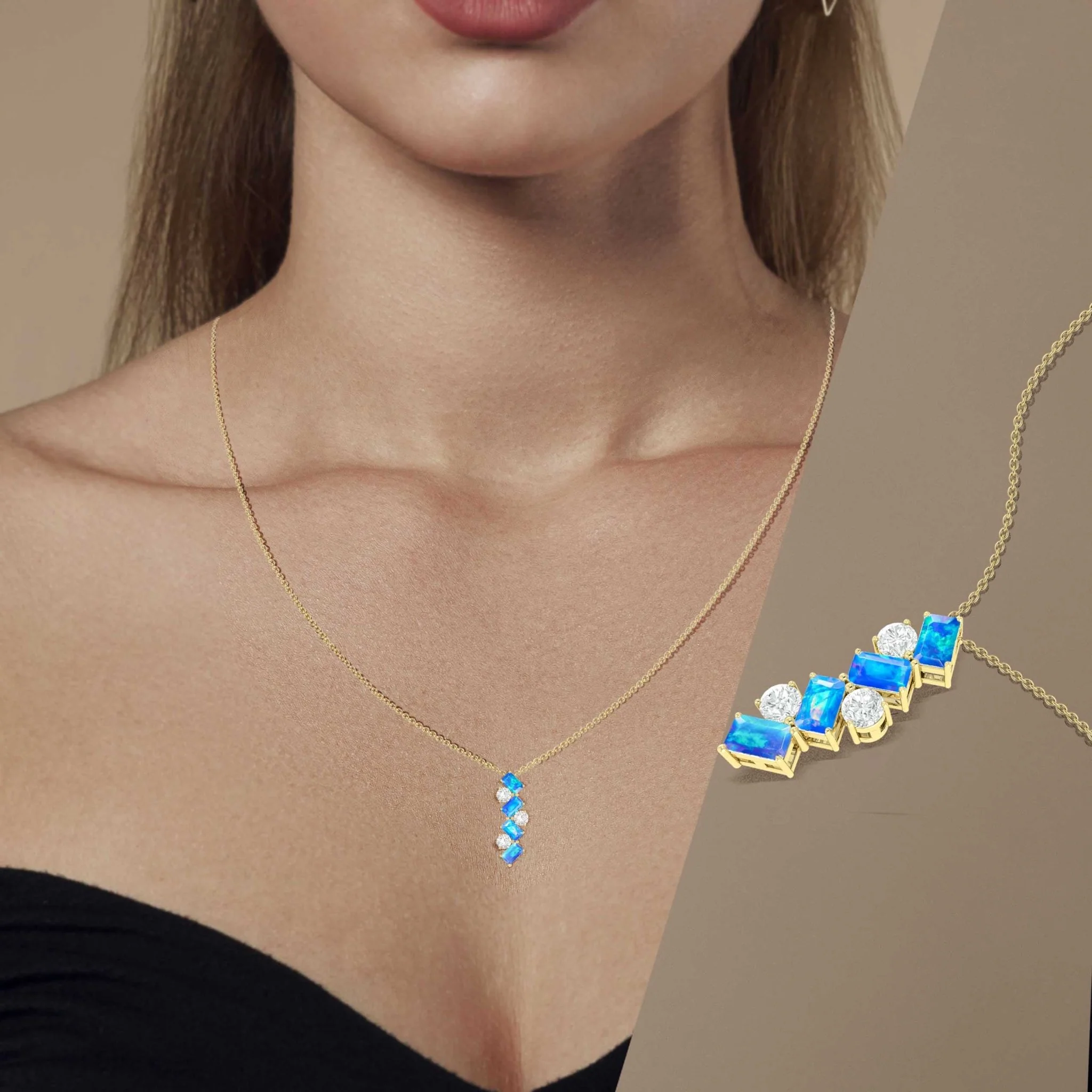 Blue Baguette Opal Gemstone Charm Pendant - Image 5