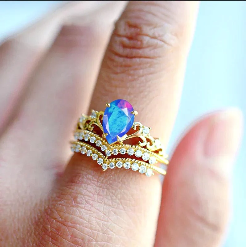 Blue Ethiopian Opal Gemstone Crown Style Ring - Image 6
