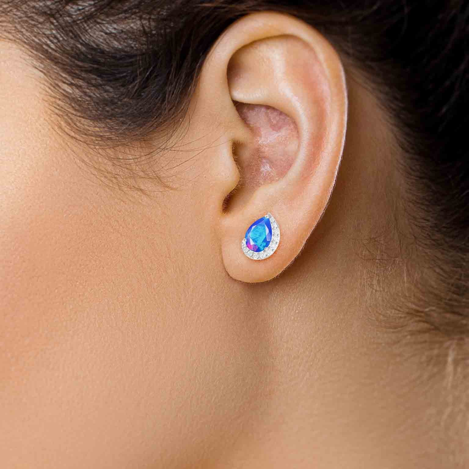 Blue Ethiopian Opal Pear Design Stud Earring - Image 5