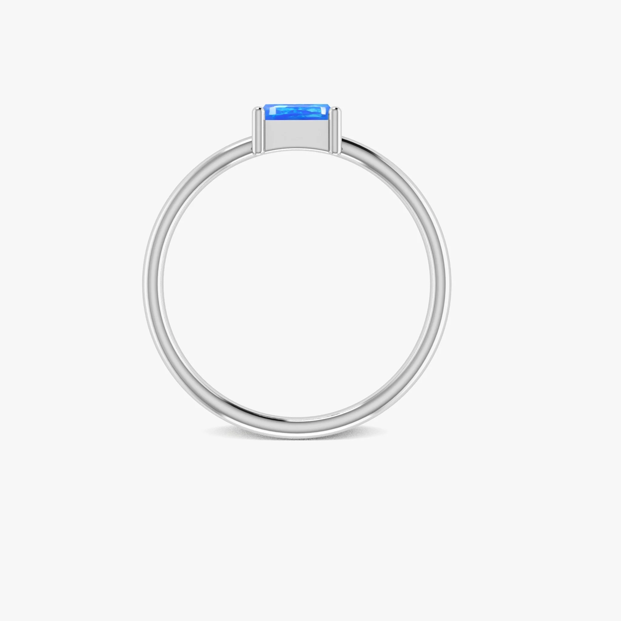 Blue Fire Opal Baguette Gemstone Minimalist Ring - Image 4