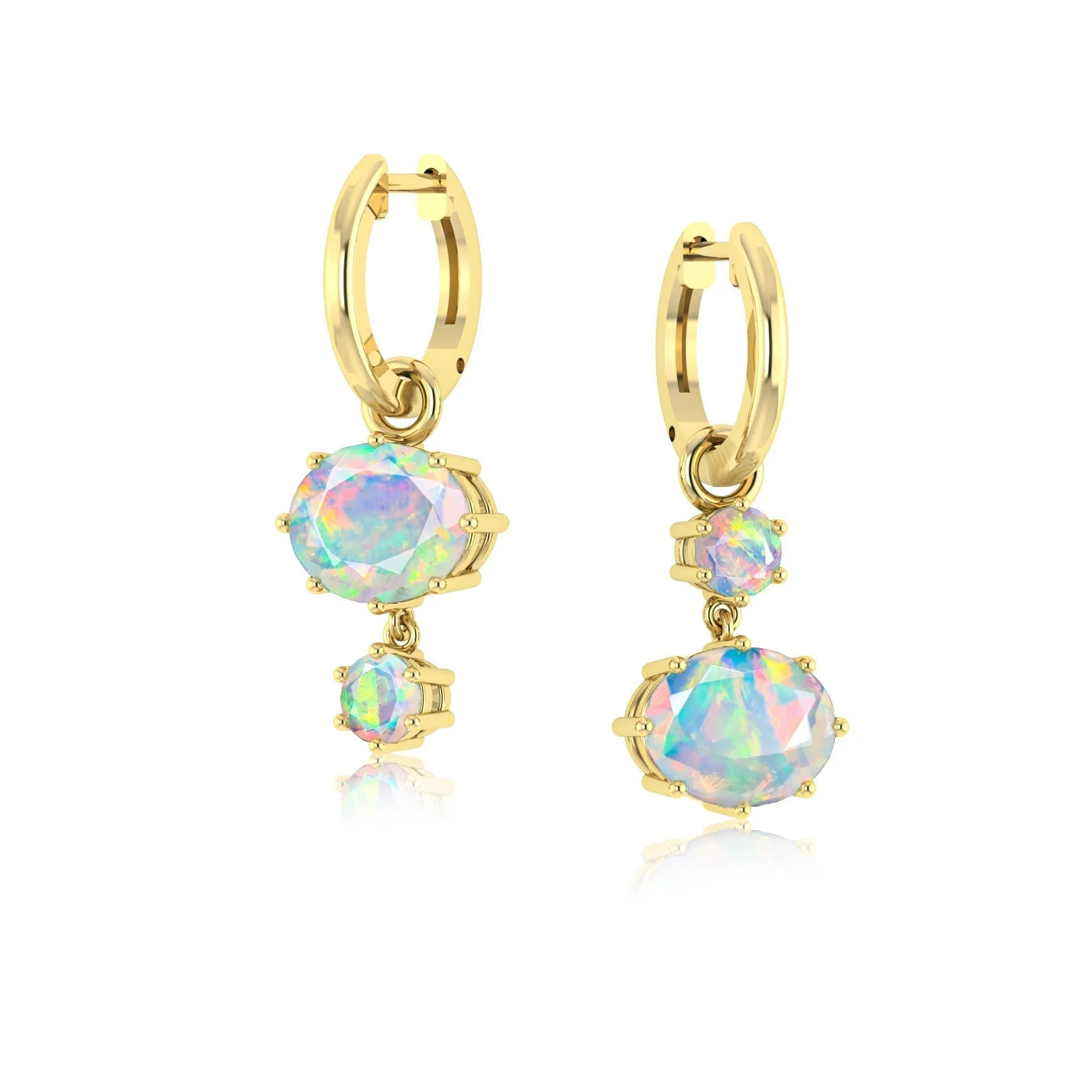 Blue Fire Opal Dual Round Stone Hoop Earrings - Image 3
