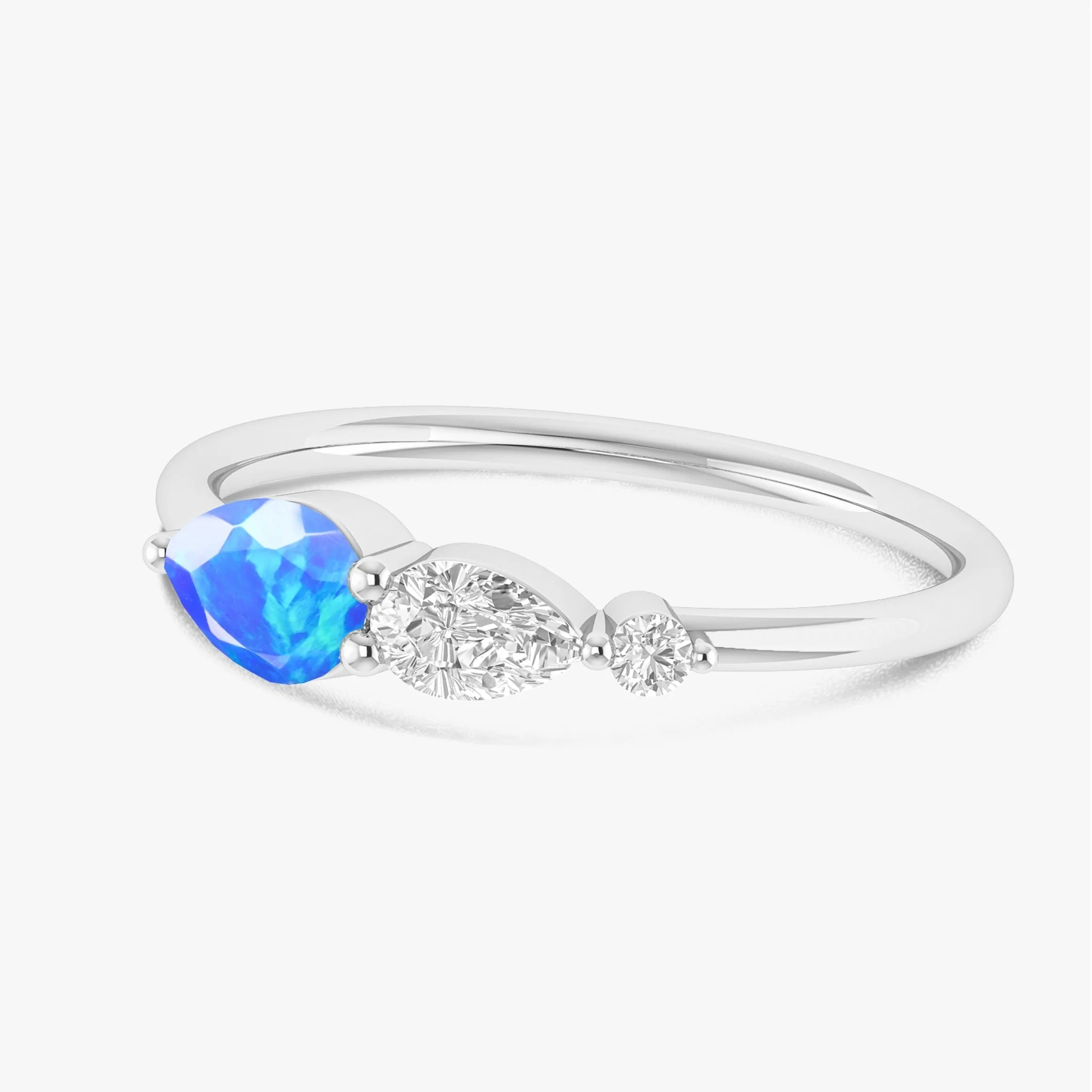 Blue Fire Opal Pear Three Stone Ring - Image 3