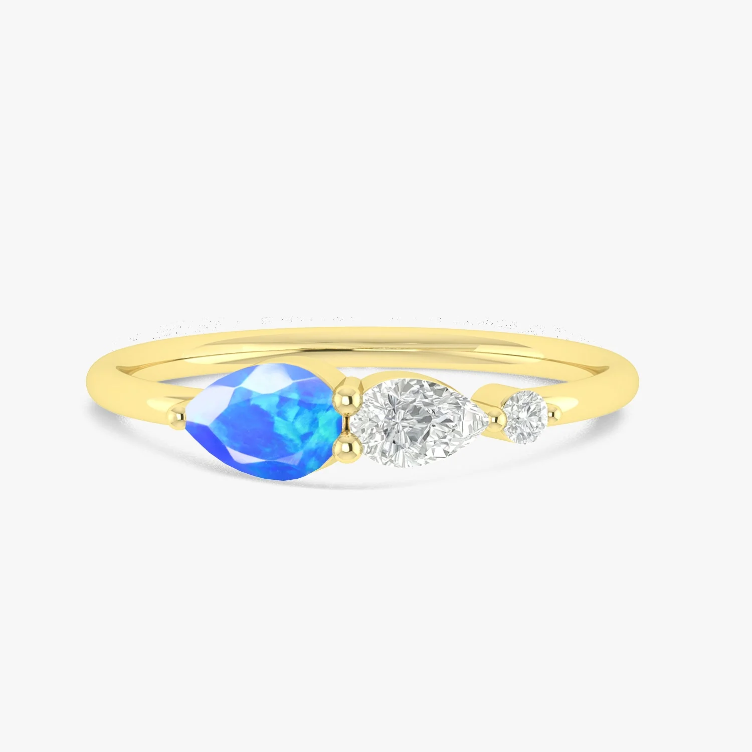 Blue Fire Opal Pear Three Stone Ring - Image 4