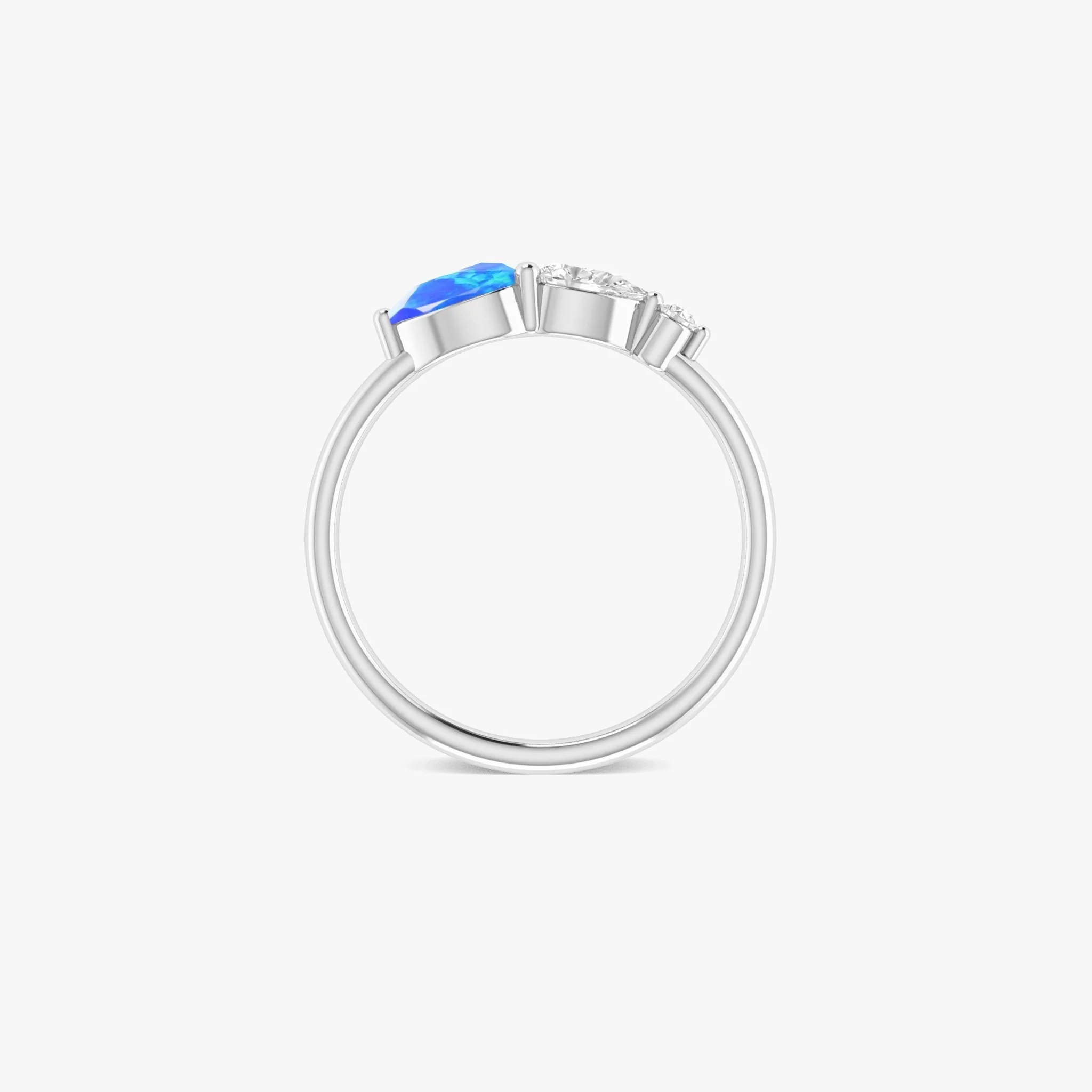 Blue Fire Opal Pear Three Stone Ring - Image 5