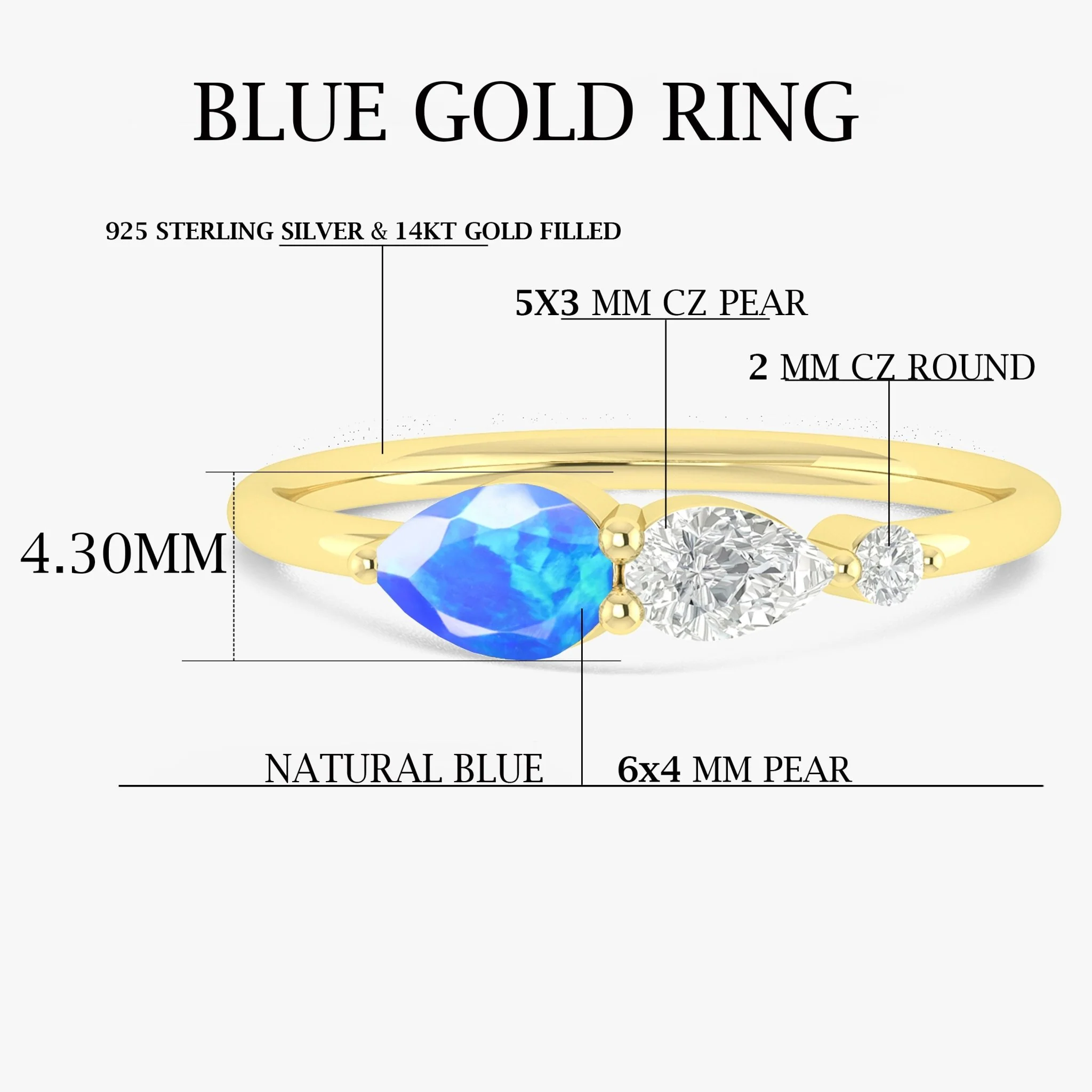 Blue Fire Opal Pear Three Stone Ring - Image 6