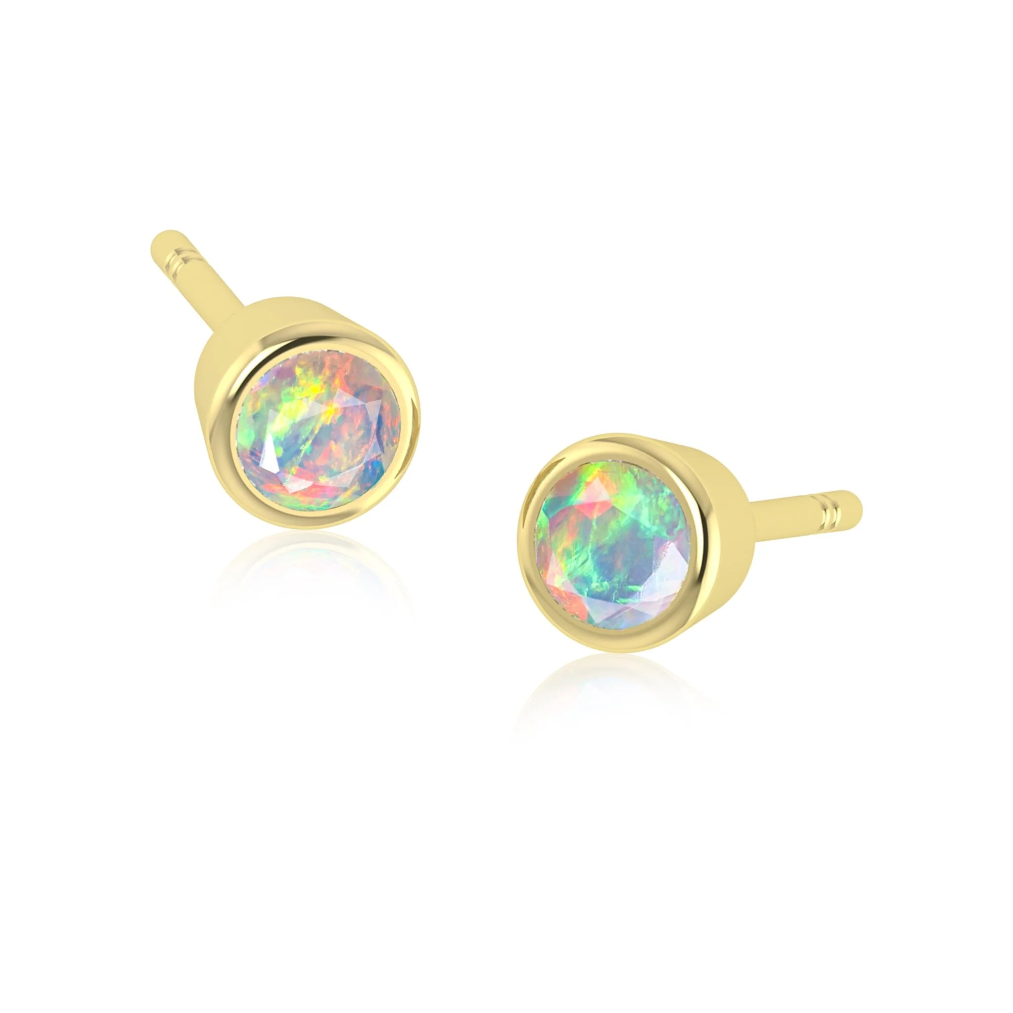 Blue Fire Round Opal Bezel Stud Earring - Image 5
