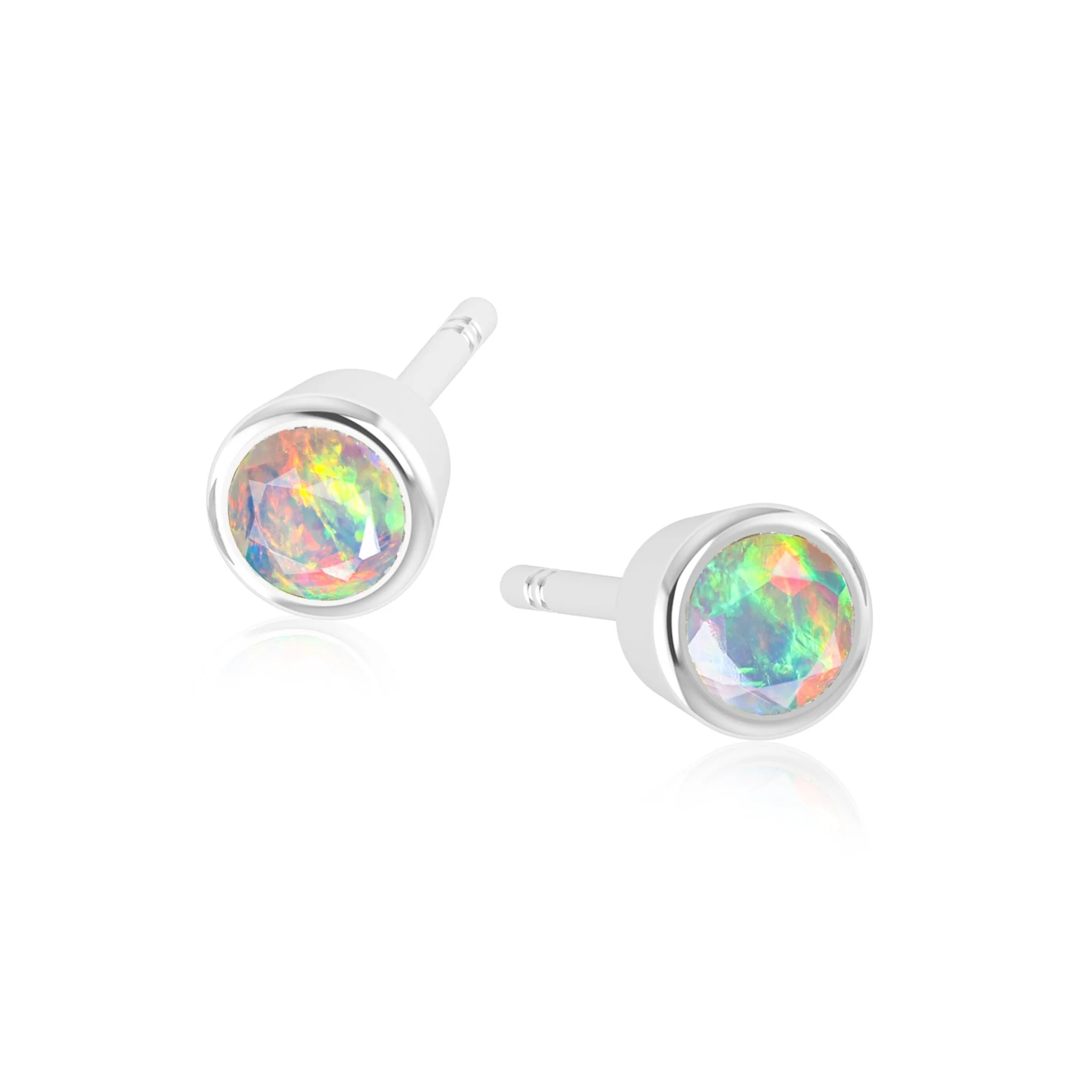 Blue Fire Round Opal Bezel Stud Earring - Image 6