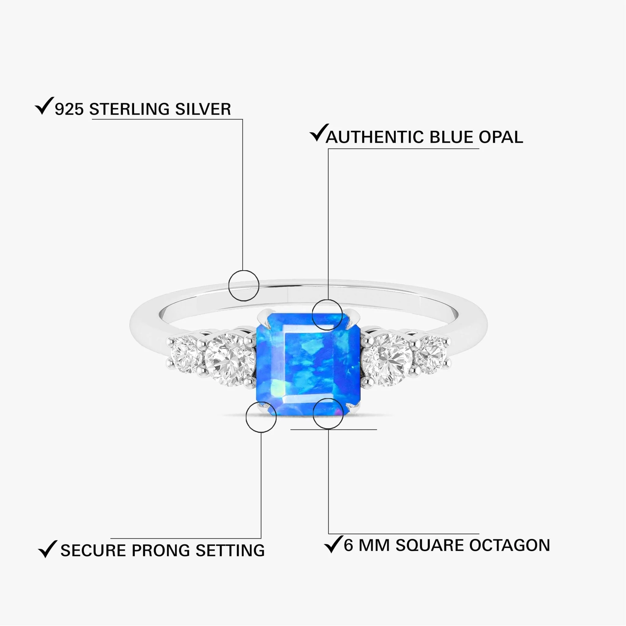 Blue Natural Fire Faceted Octagon Opal Ring - Image 3