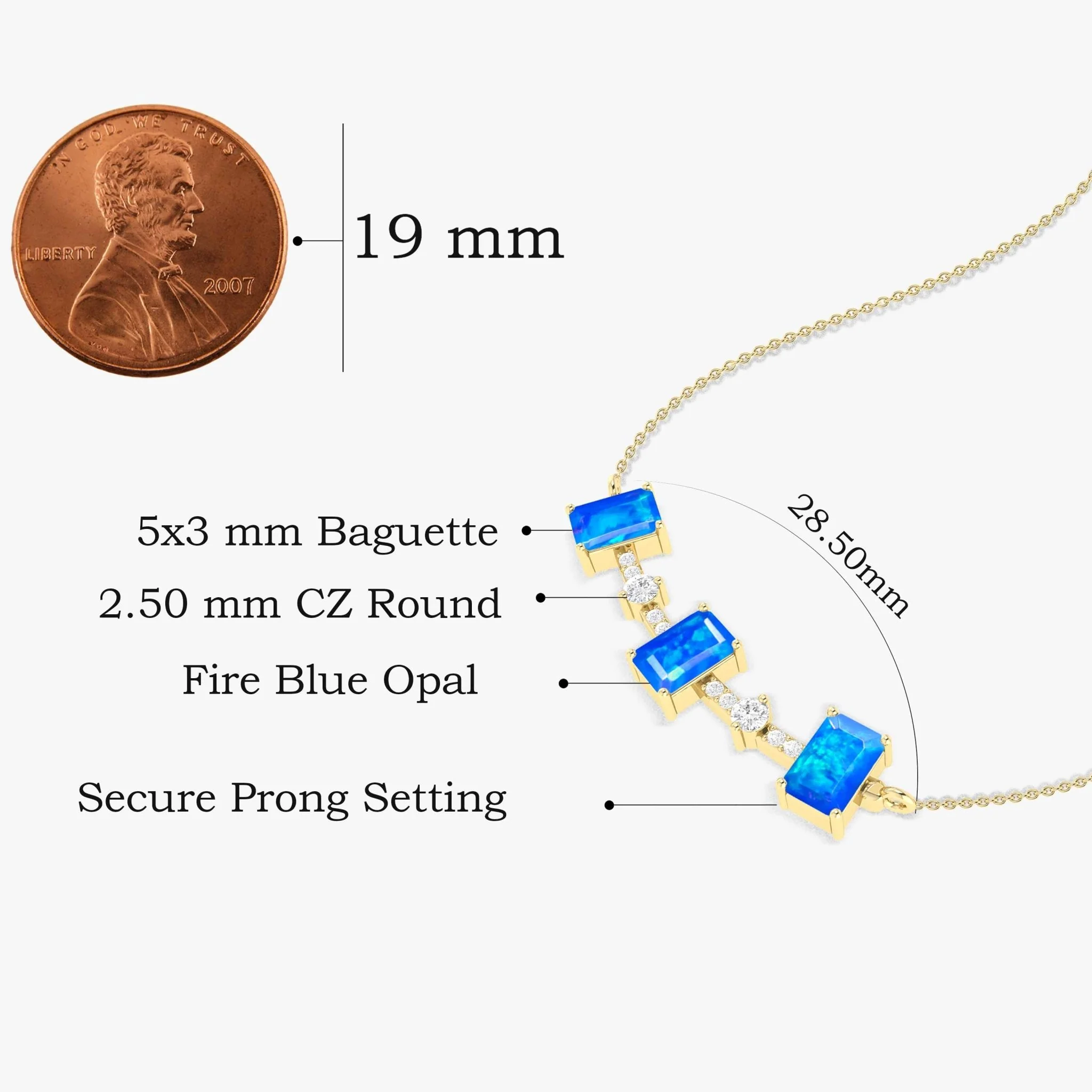 Blue Opal Baguette Gemstone Bar Pendant - Image 3