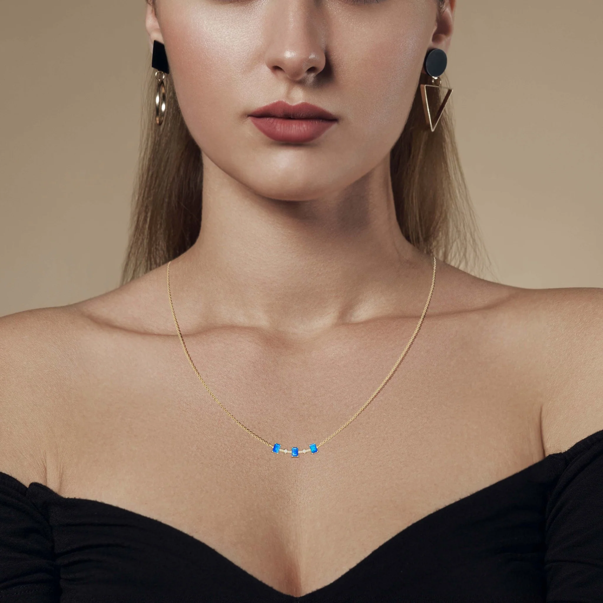 Blue Opal Baguette Gemstone Bar Pendant - Image 5