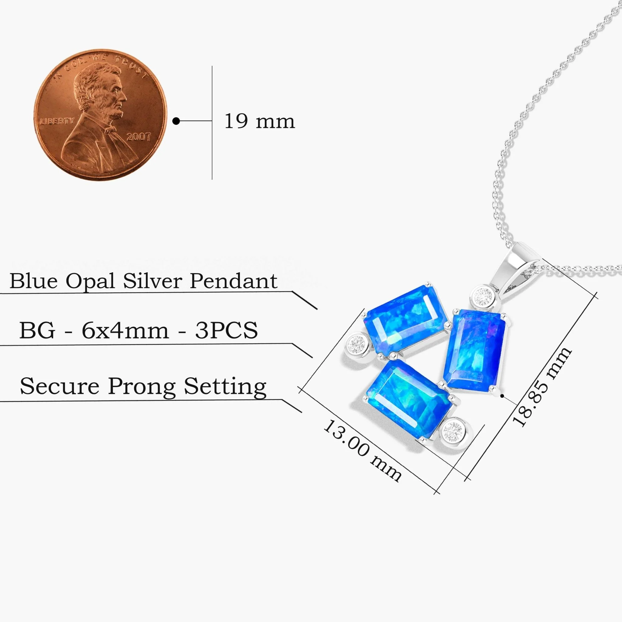 Blue Opal Baguette Gemstone Charm Pendant - Image 3