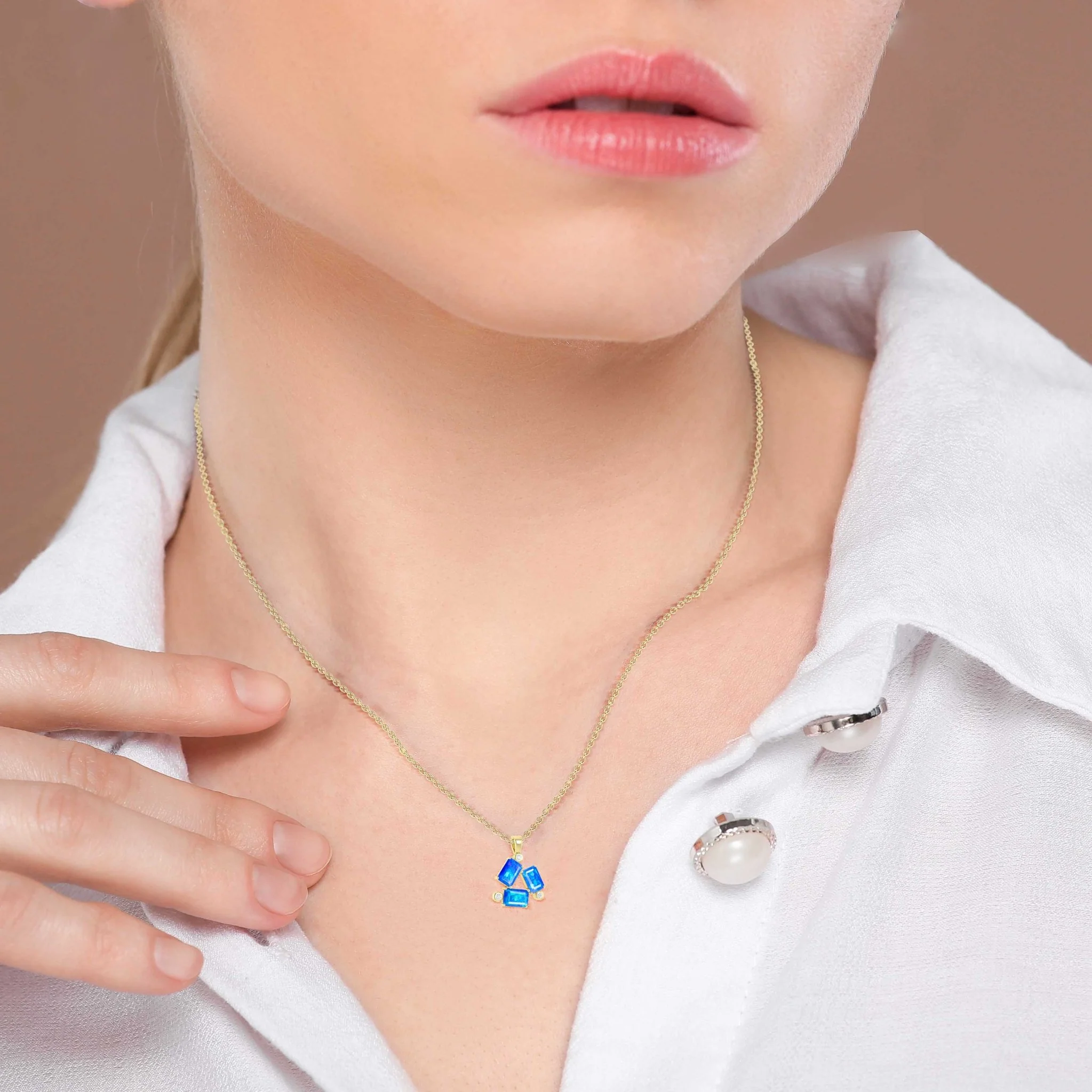 Blue Opal Baguette Gemstone Charm Pendant - Image 4