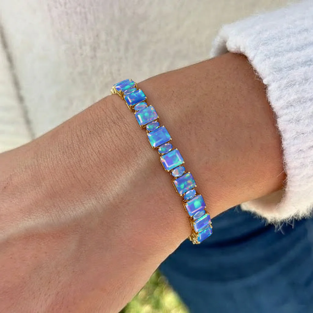 Blue Opal Octagon Tennis Bracelet in 925 Sterling Silver 7x5 MM 34.50ct - Image 3