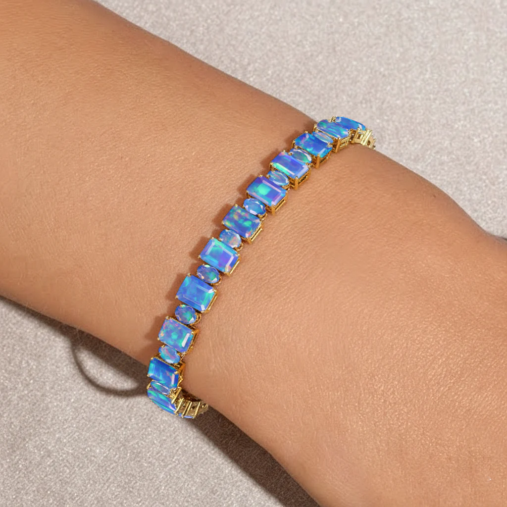 Blue Opal Octagon Tennis Bracelet in 925 Sterling Silver 7x5 MM 34.50ct - Image 5