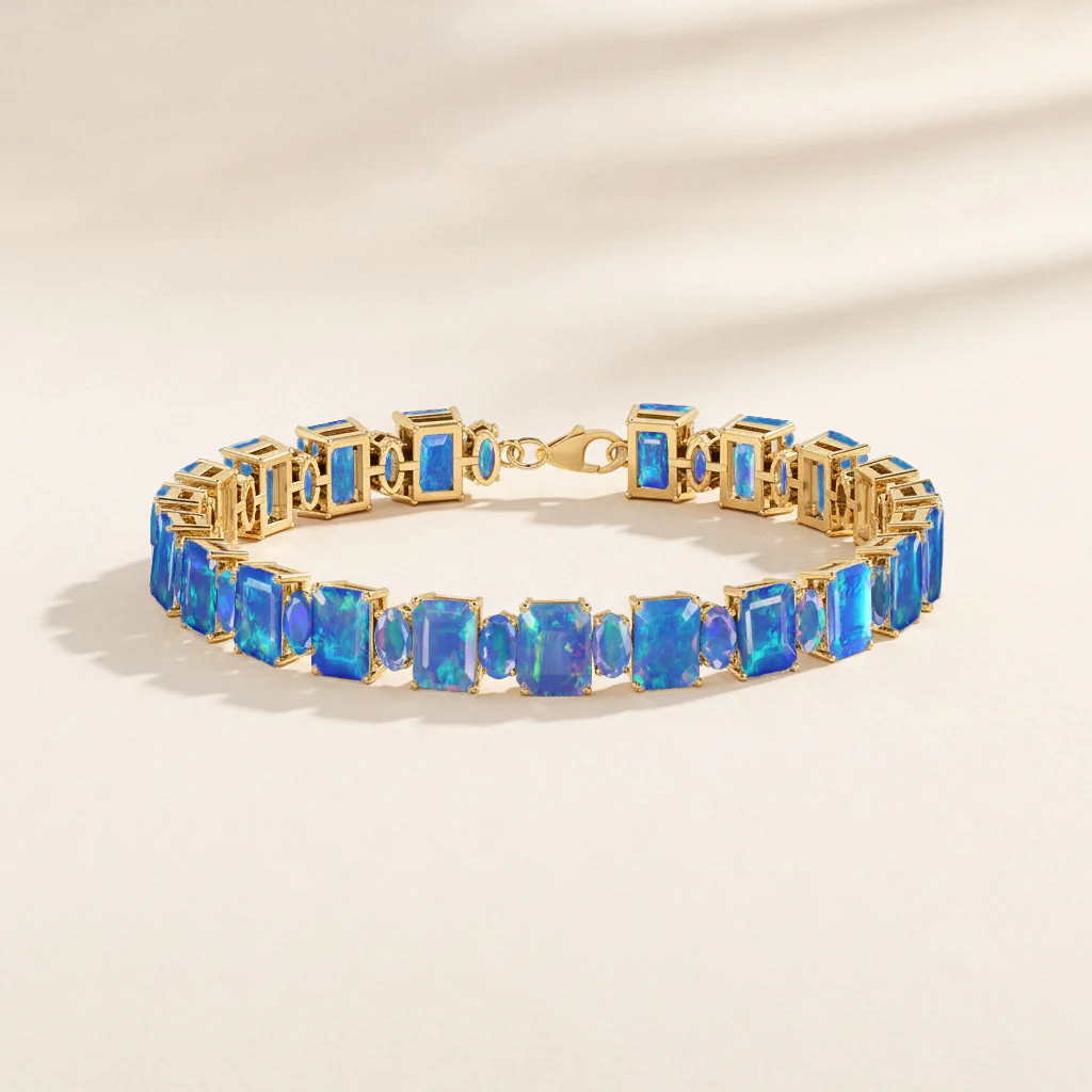 Blue Opal Octagon Tennis Bracelet in 925 Sterling Silver 7x5 MM 34.50ct - Image 6