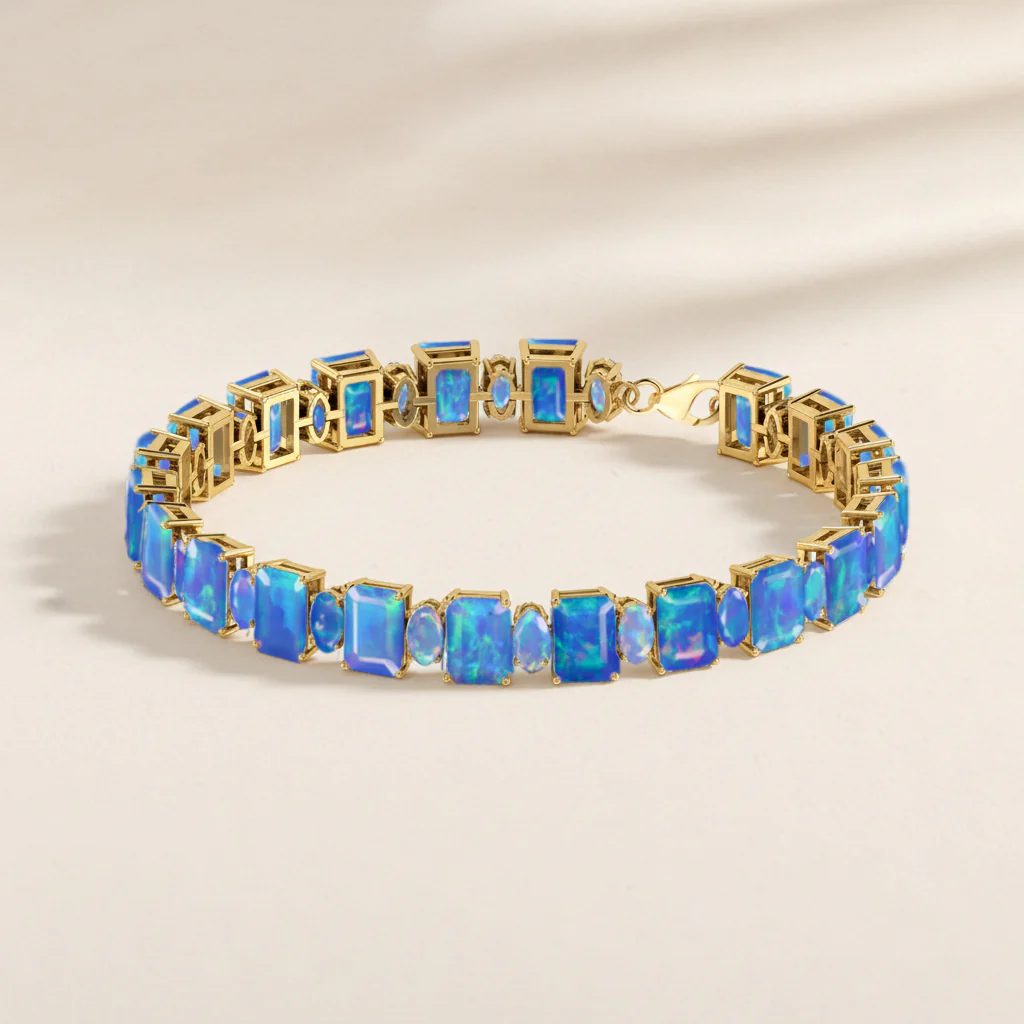 Blue Opal Octagon Tennis Bracelet in 925 Sterling Silver 7x5 MM 34.50ct - Image 7
