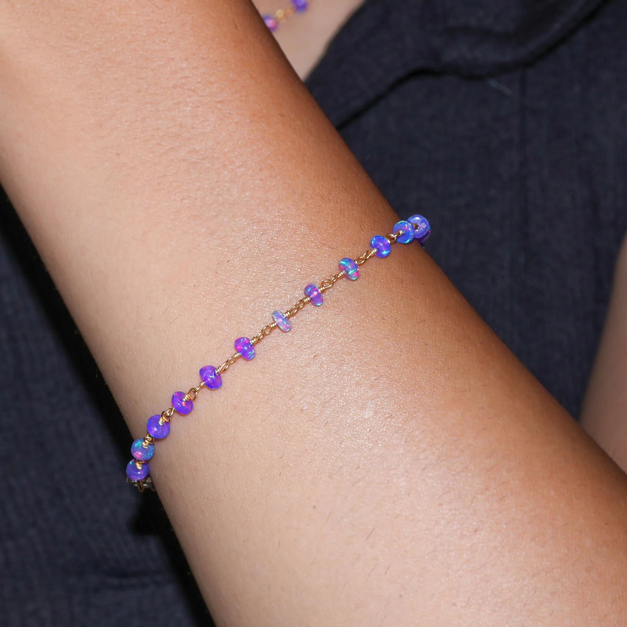 Blue Opal Smooth Beads Chain Bracelet for Women - Image 3