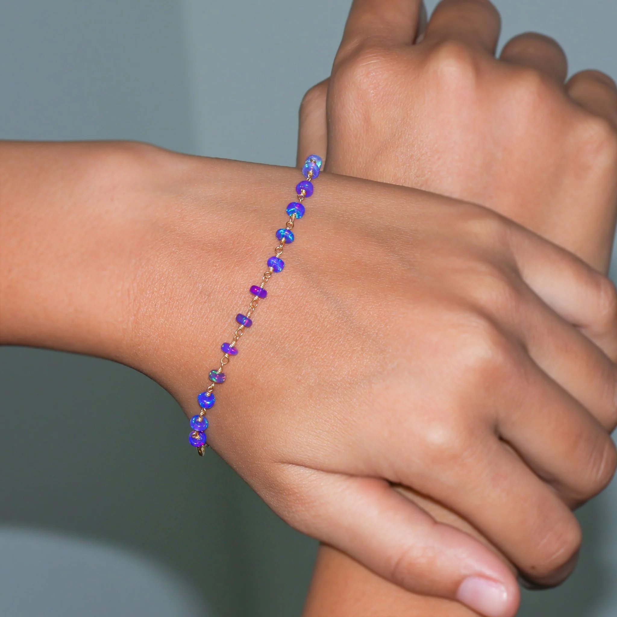 Blue Opal Smooth Beads Chain Bracelet for Women - Image 4
