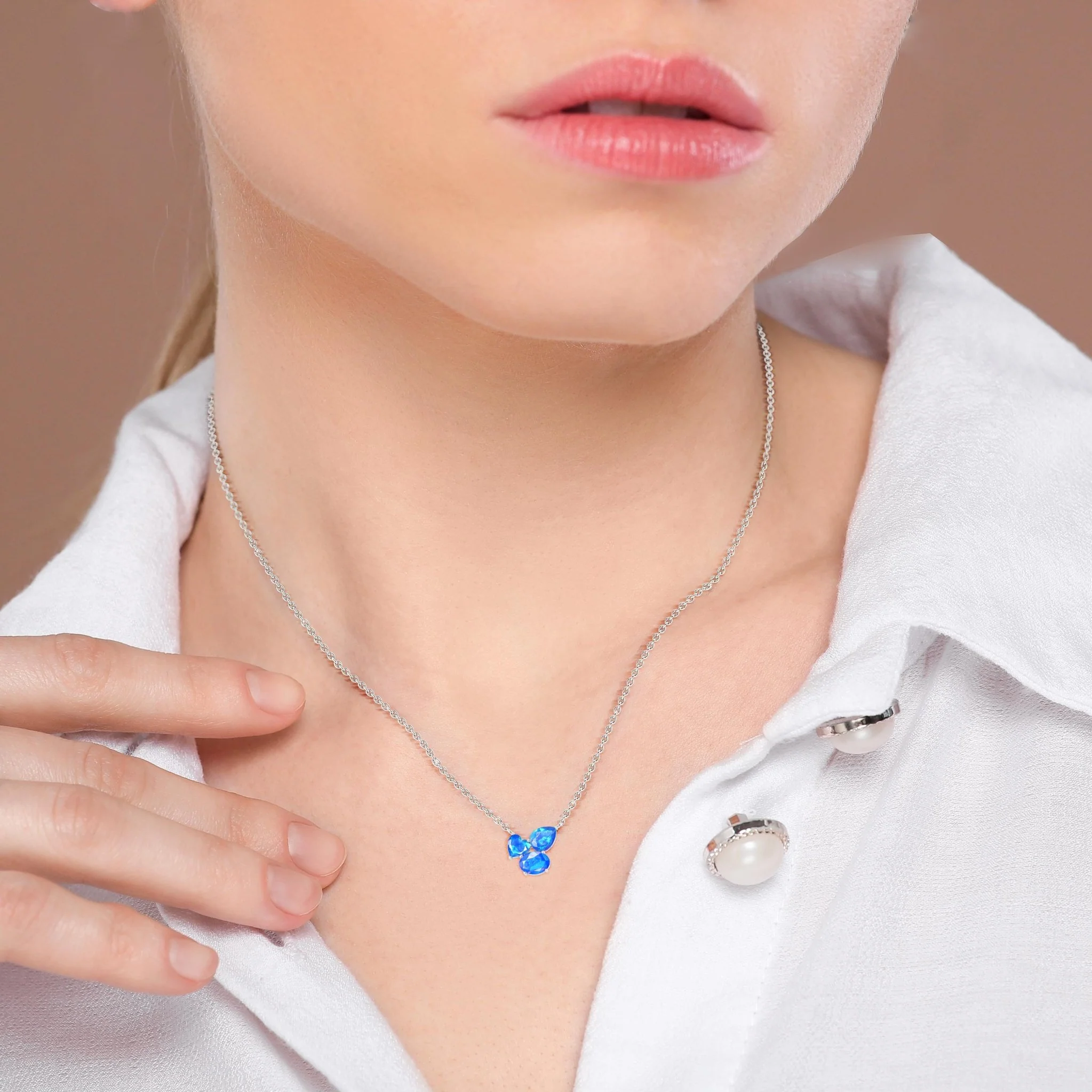 Blue Opal Three Stone Pendant Jewelry - Image 4