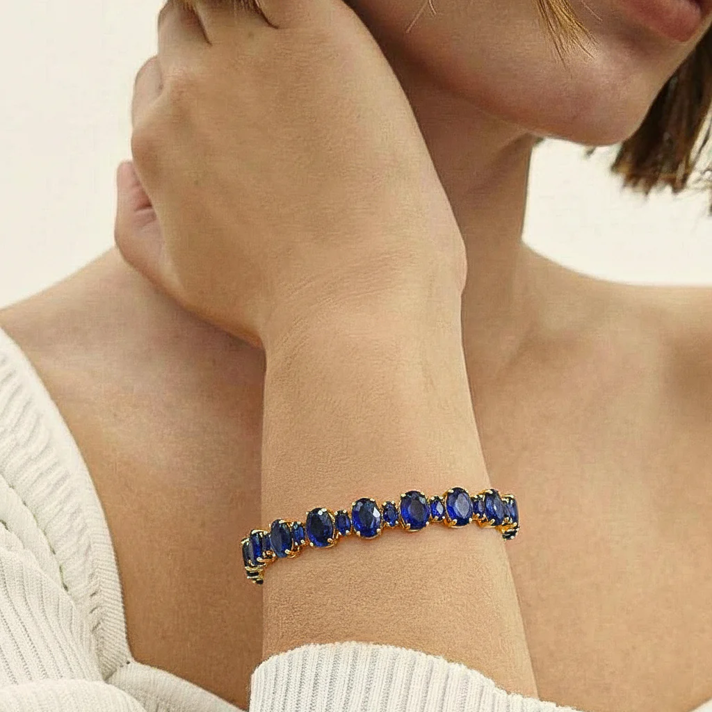 Blue Sapphire Oval Tennis Bracelet in 925 Sterling Silver 7x5 MM 34.50ct - Image 3