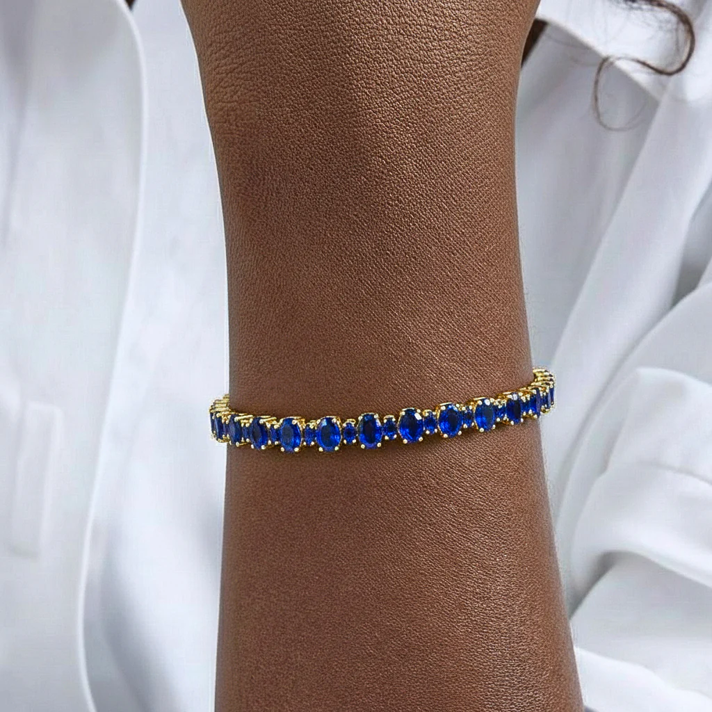 Blue Sapphire Oval Tennis Bracelet in 925 Sterling Silver 7x5 MM 34.50ct - Image 5