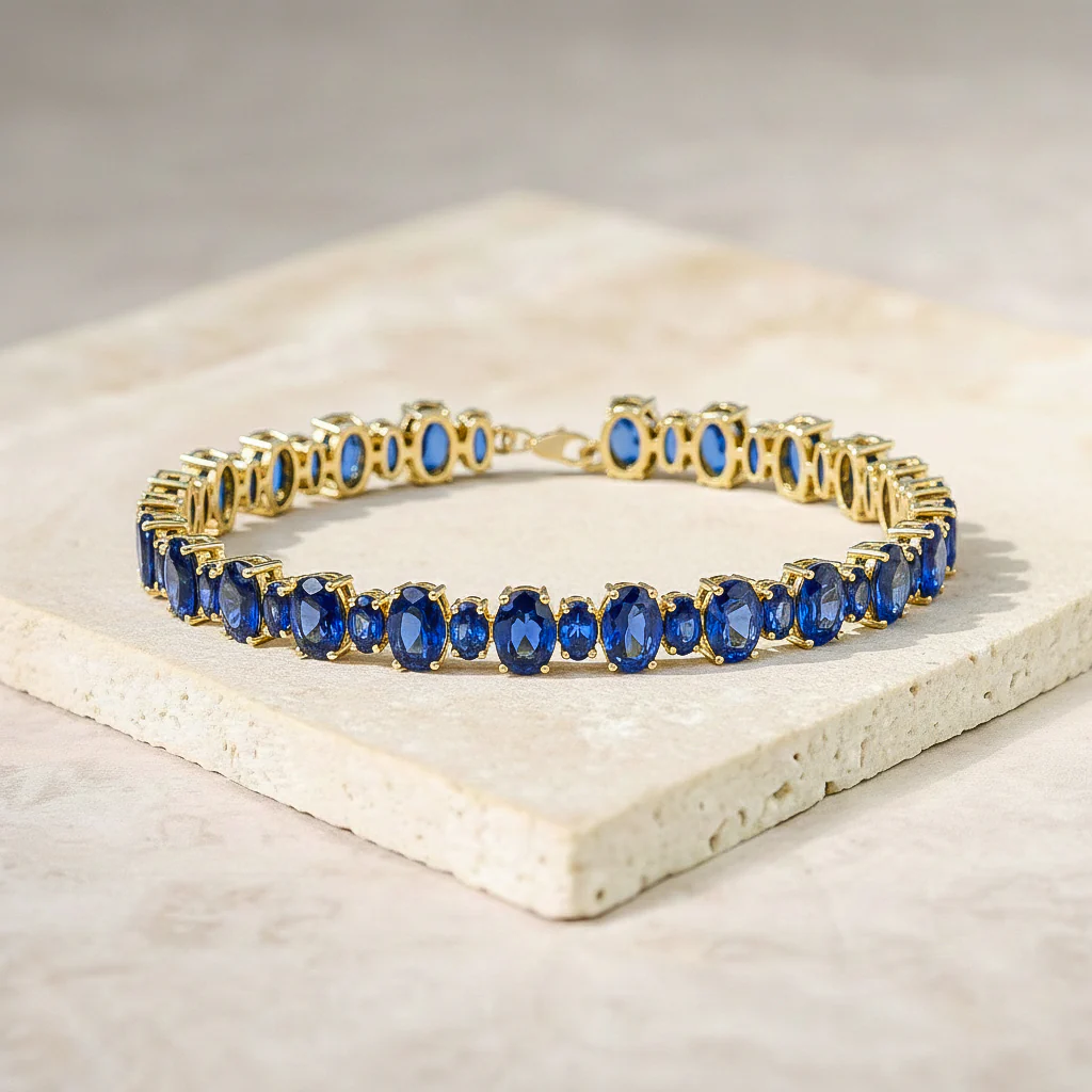 Blue Sapphire Oval Tennis Bracelet in 925 Sterling Silver 7x5 MM 34.50ct - Image 6