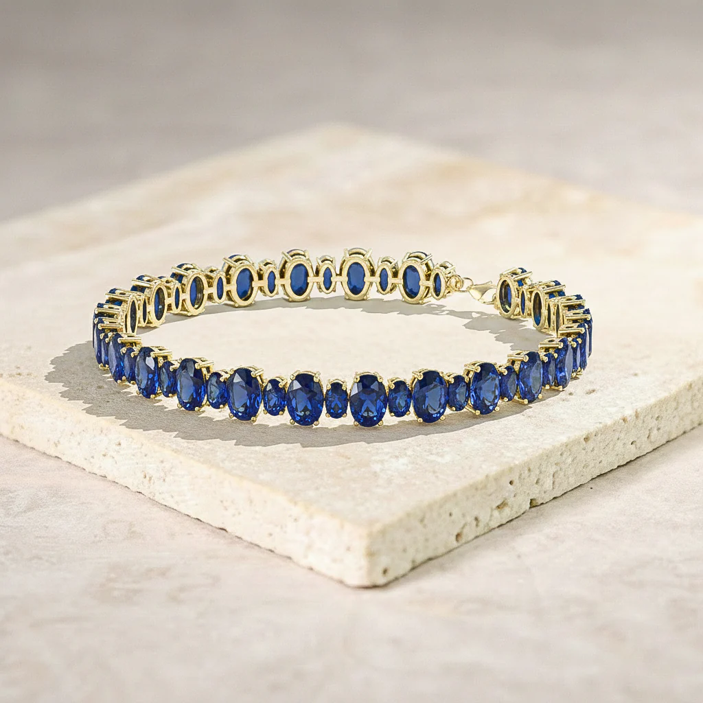 Blue Sapphire Oval Tennis Bracelet in 925 Sterling Silver 7x5 MM 34.50ct - Image 8