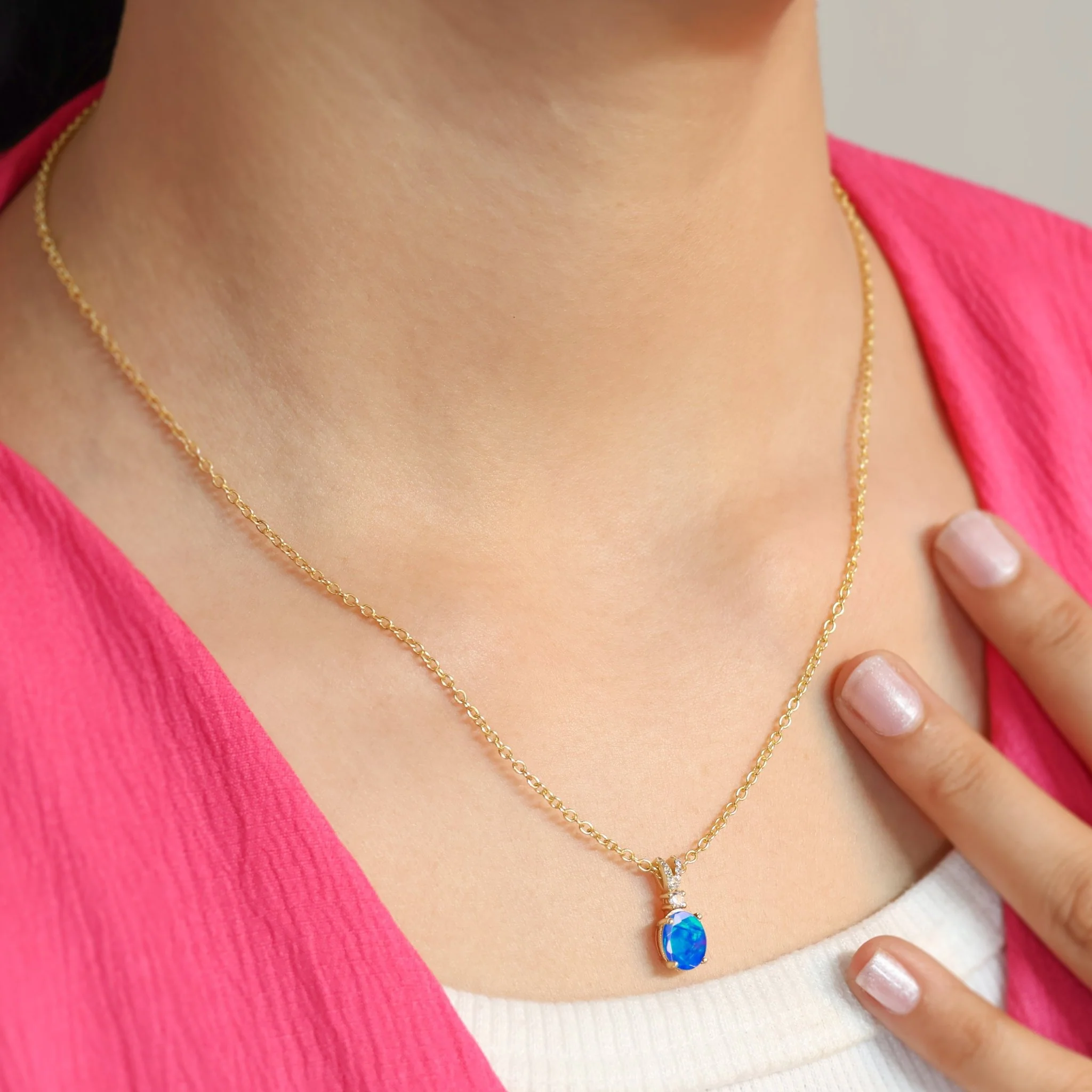Blue Opal Gemstone Pendant Necklace - Image 3